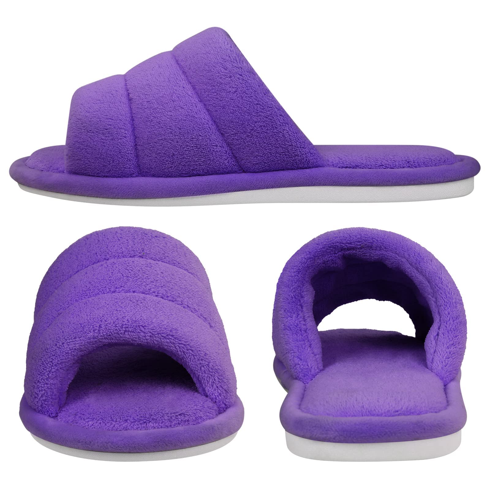 shevalues Terry Cloth Open Toe Slippers for Women Memory Foam Slip On House Slippers