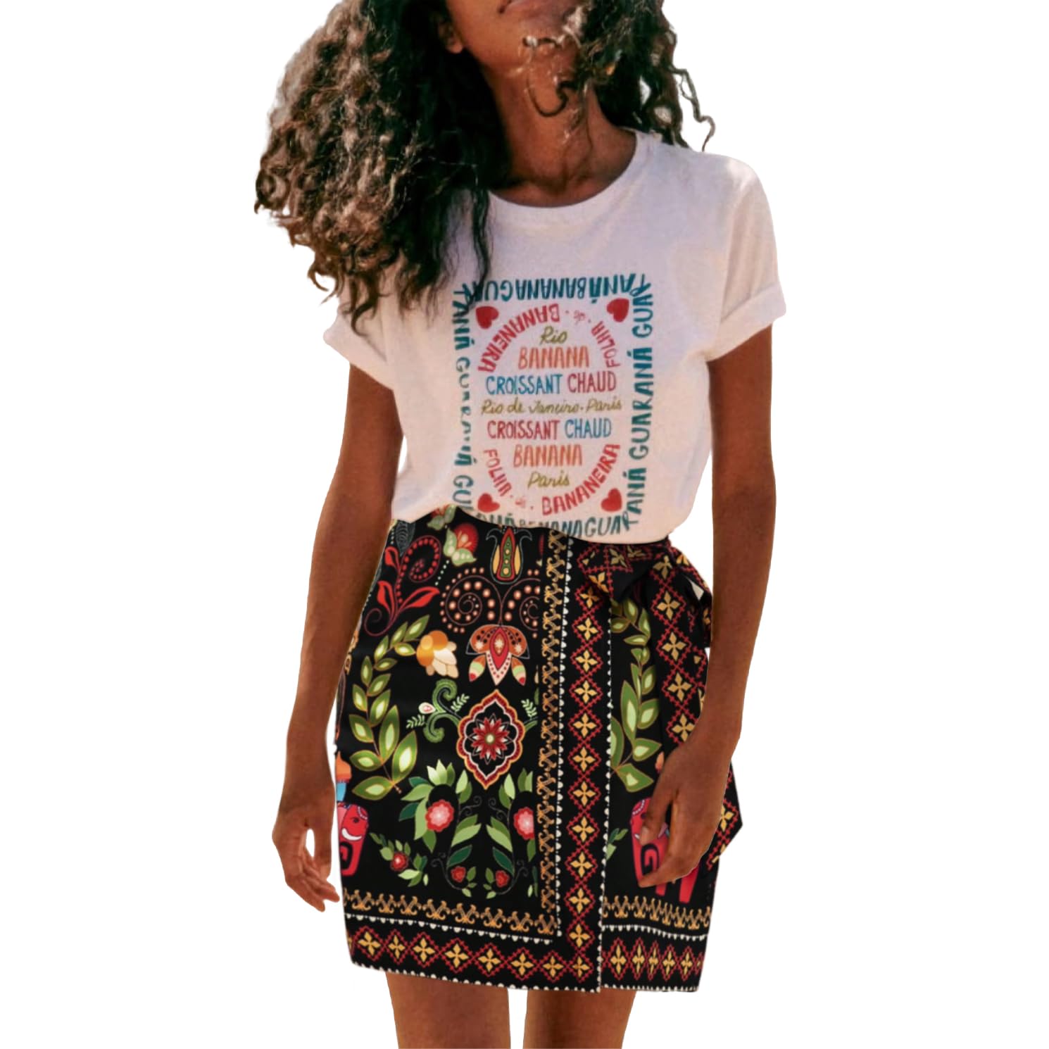 Womens Summer Floral Wrap Short Skirt Tie Side High Waist A Line Beach Vacation Boho Mini Skirt