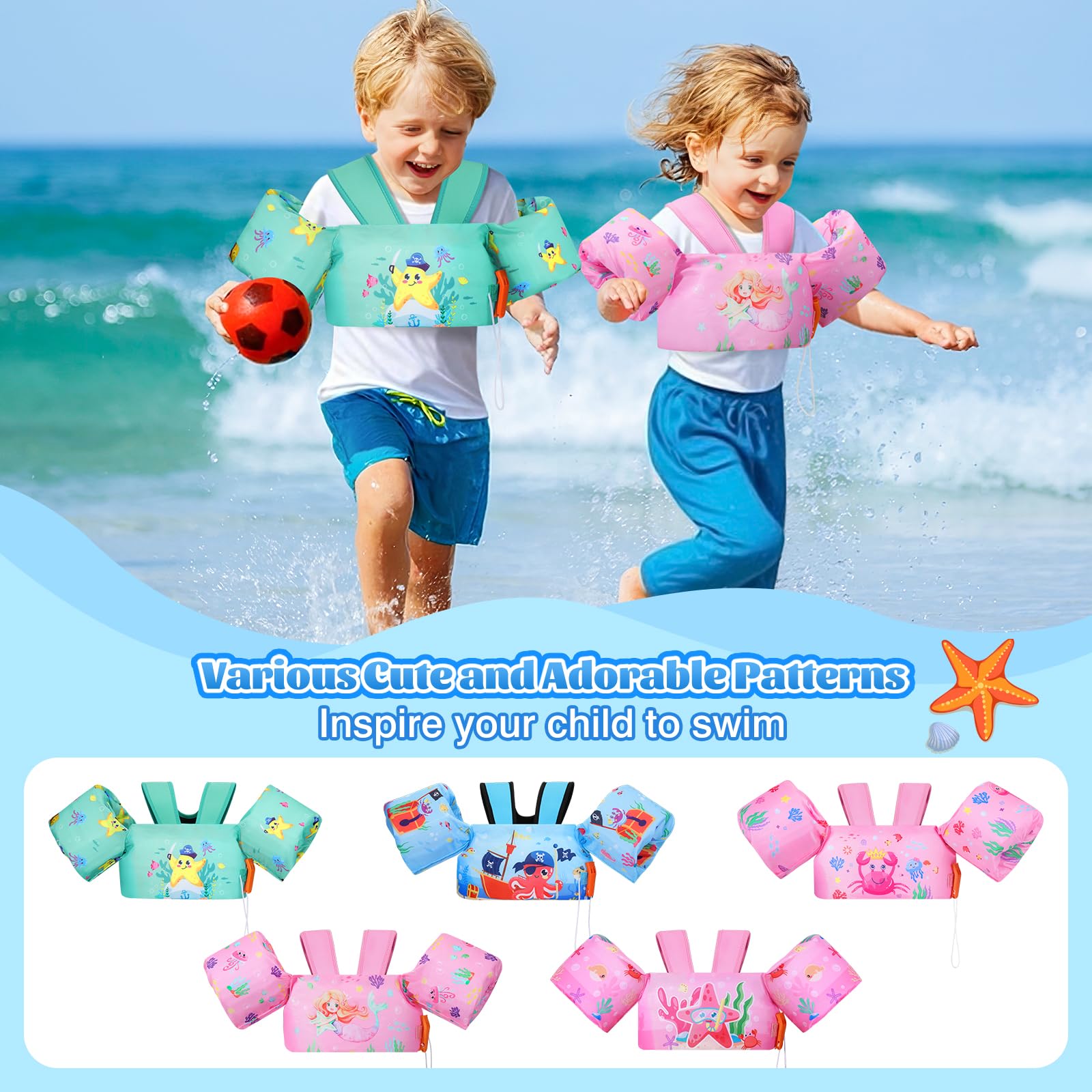 Moko Swim Arm Band for Kids 20-30-50 lbs, Cute Cartoon Toddler Swim Vest, Swimming Water Wings Pool Floaties Sleeve for Children Learn to Swim