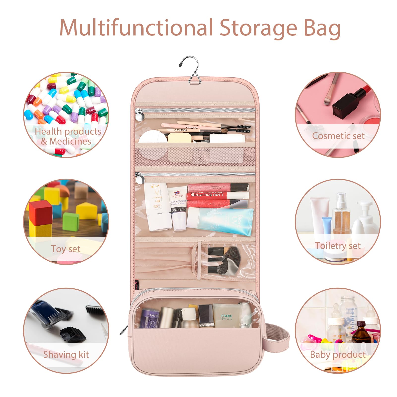 FINTIE Portable Toiletry Cosmetic Travel Bag, Large Water Resistant Hanging Makeup Organizer Storage Pouch Case for Women Girls (Blooming Hibiscus)
