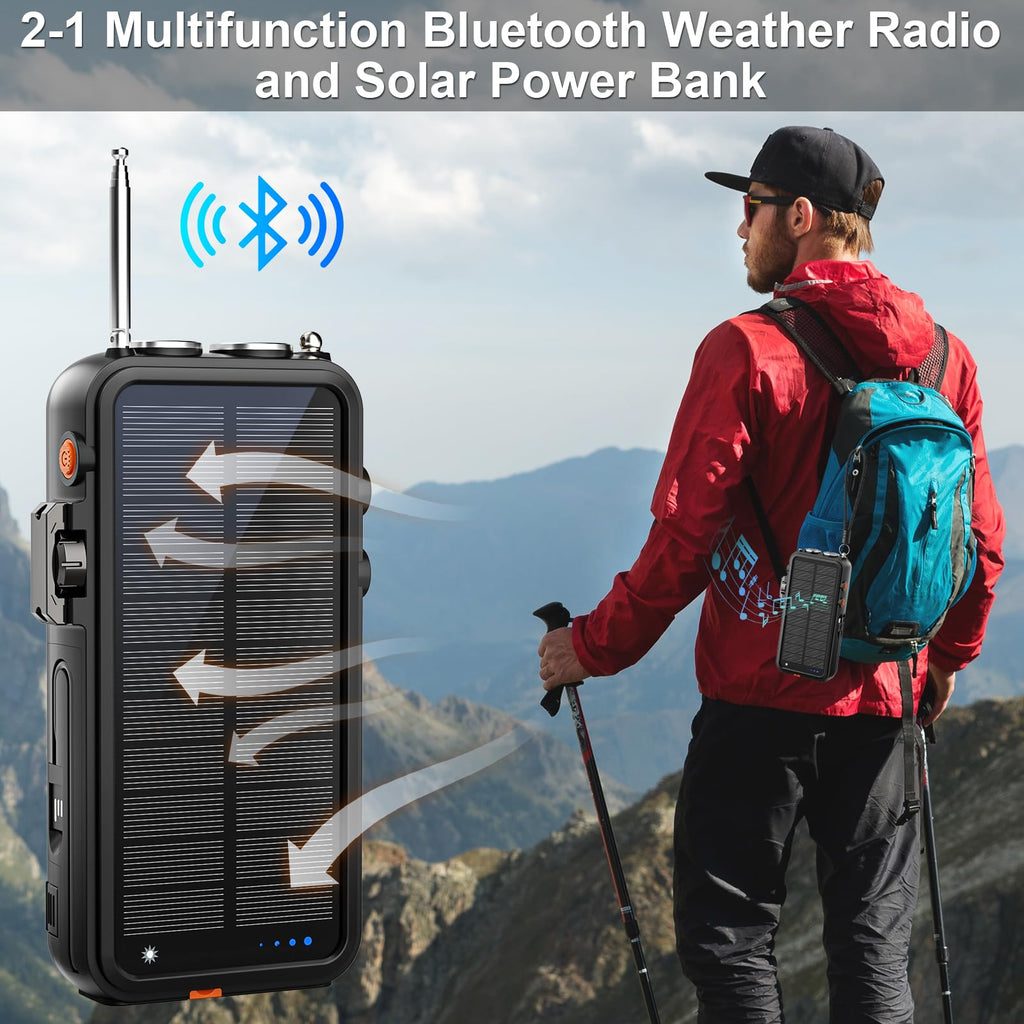Emergency Radio&22000mAh Solar Power Bank, FM NOAA Weather Radio, Portable Hand Crank Bluetooth Radio, 20W Fast Charge Wireless Phone Charger, SOS Flashlight for Emergency/Home (Green)