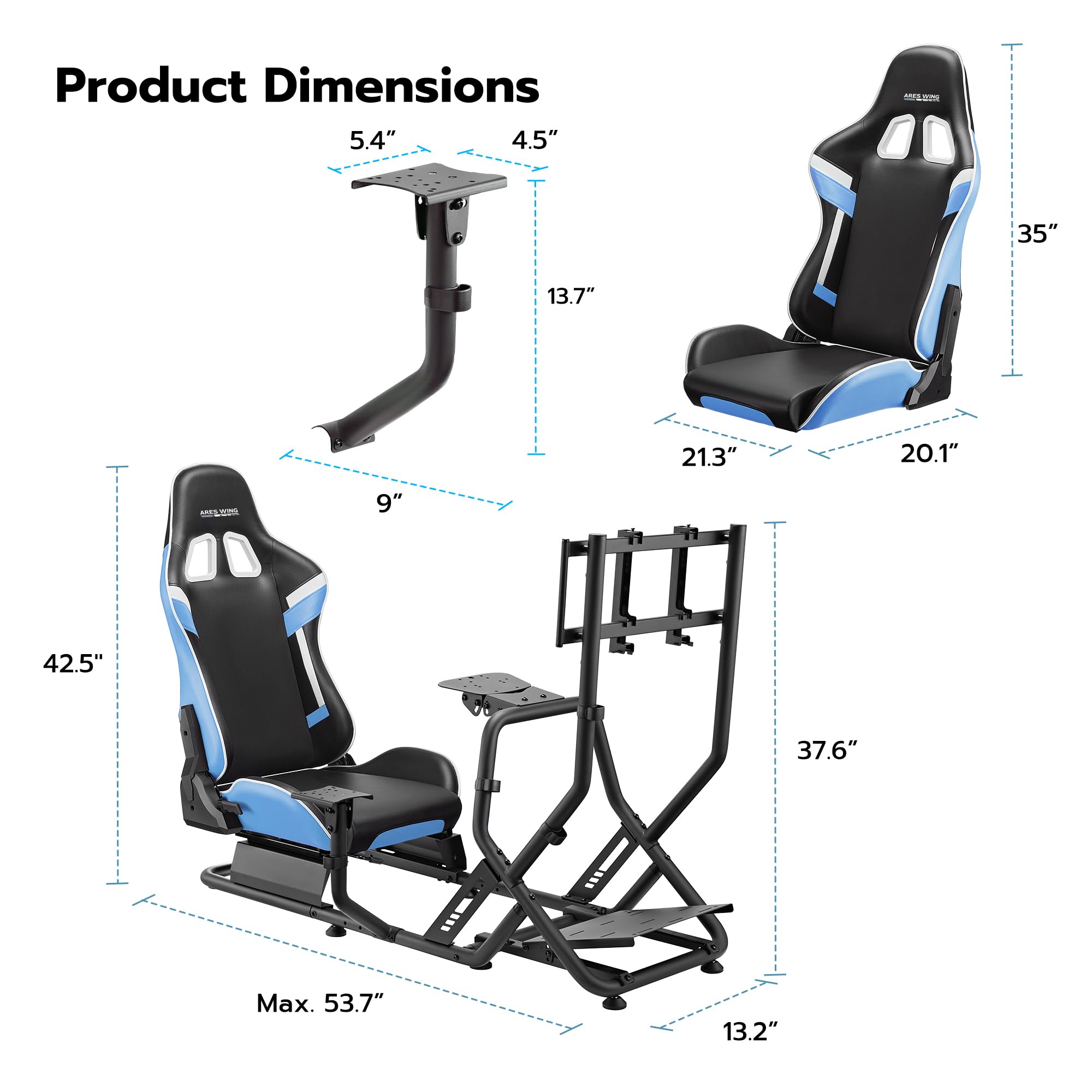 ARES WING Sim Racing Cockpit, Racing Wheel Stand with Seat, Formula and GT Racing Simulator Cockpit Compatible with Fanatec, Thrustmaster, Logitech, Moza Racing Games on PS5, PS4, Xbox and PC