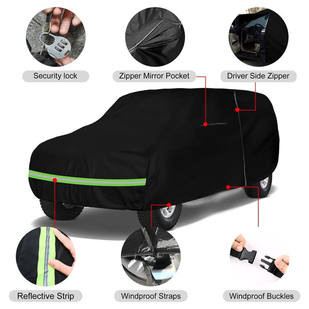 Waterproof Car Cover Replace for 1993-2010 Jeep Grand Cherokee, 6 Layers All Weather Car Cover with Zipper Door & Windproof Bands for Snow Rain Dust Protection