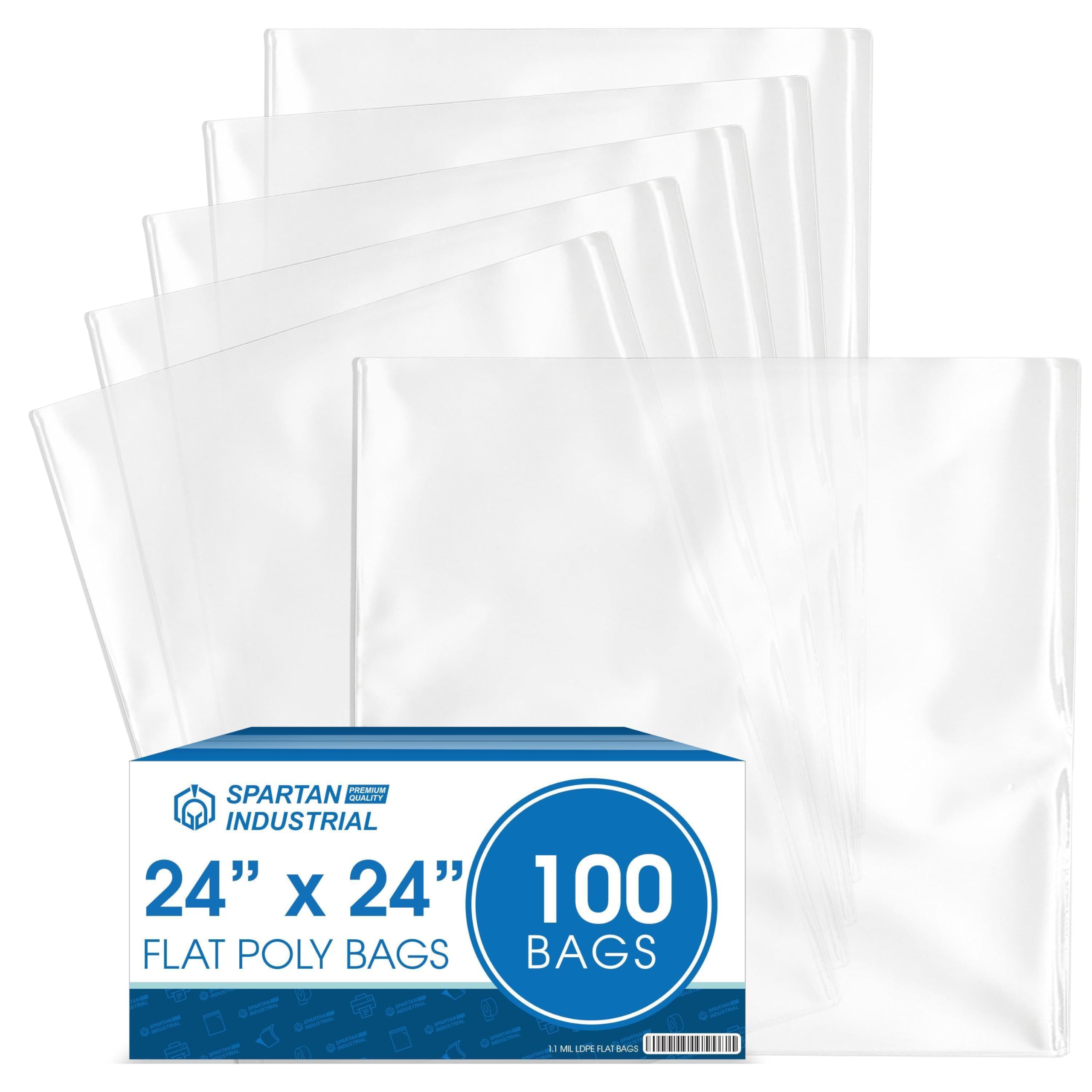 10" X 13" Open-End Flat Clear Poly Bags (100 Count) - 1.1 Mil Clear Plastic Bags for Packaging and Storage - No Adhesive Strip - Spartan Industrial