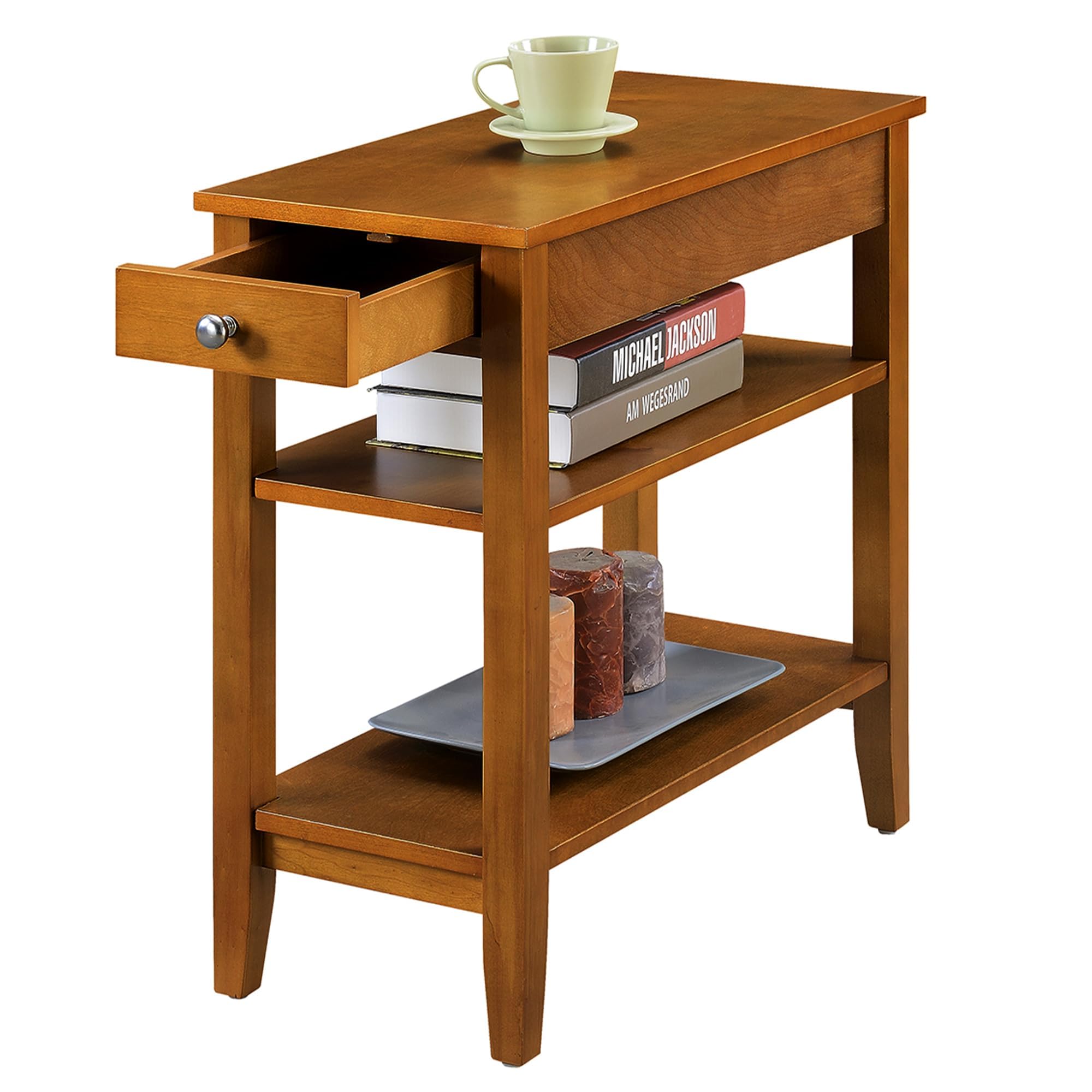 Convenience Concepts American Heritage Chairside End Table with Drawer 23.5" - Classic Living Room Table with Storage Shelf, Bedroom Nightstand, Black