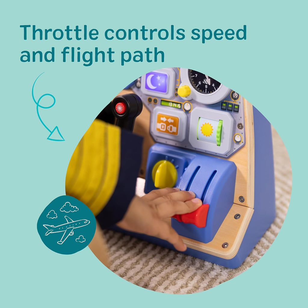 Melissa & Doug Jet Pilot Interactive Dashboard Wooden Toy for Boys and Girls Ages 3+ Cockpit Steering Wheel Pretend to Fly Experience, Fidget Buttons - FSC Certified