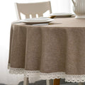 EHouseHome Faux Linen Tablecloth with Lace Trim - Waterproof/Spill Proof/Stain Resistant/Wrinkle Free/Oil Proof - for Banquet, Parties,Dinner,Kitchen,Wedding,Holiday,Blue Fog,Square 52X52Inch