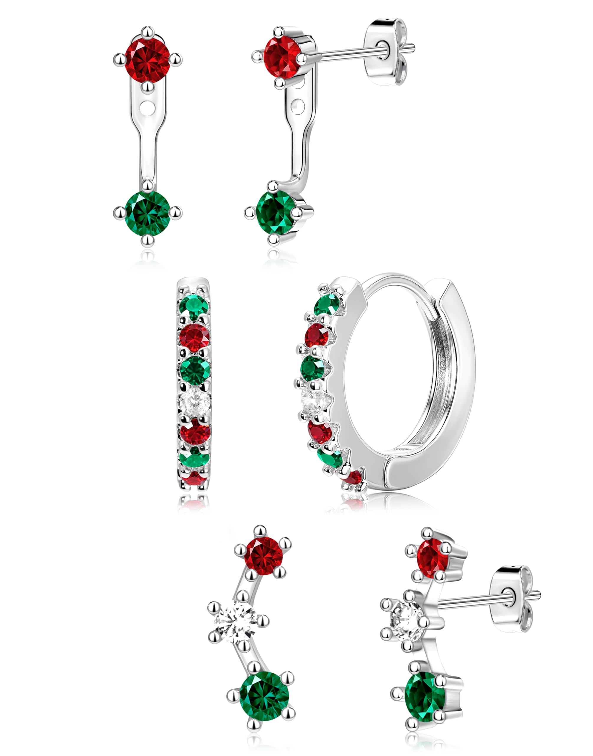 3 Pairs Dainty Small Earrings Set for Women Trendy, Birthstone Stud Huggie Hoop Jacket Stack for Cartilage Helix, Gold Plated Hypoallergenic Cute Women Fashion Accessories Western Jewelry Gifts