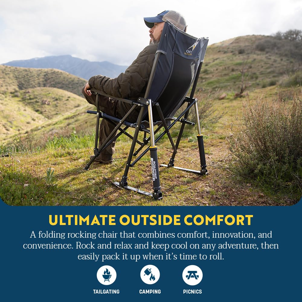 GCI Outdoor Comfort Pro Rocker Camping Chair | Portable Folding Rocking Chair with Durable Armrests & Drink Holder — Blush