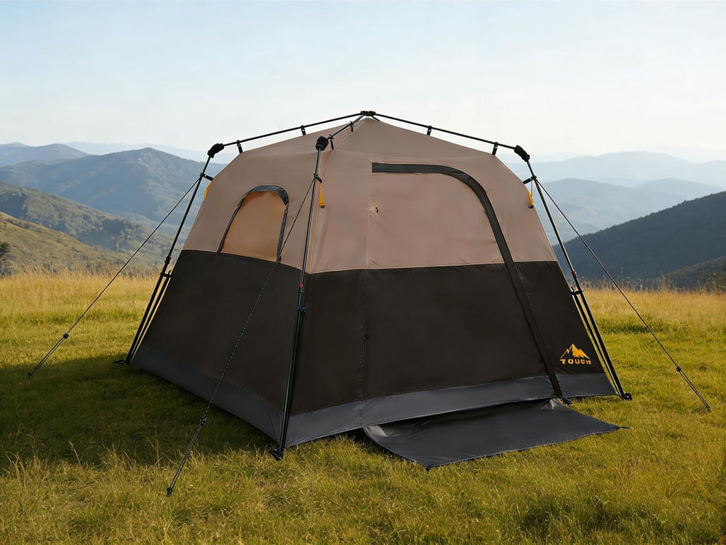 3/4 Person Camping Tent with 1 Door, 4 Windows, and Upgraded Ventilation– Instant Setup, Waterproof, 8'x 8'x 67''Oxford Fabric Floor Pop Up in 60 Seconds Includes Rainfly and Backpack