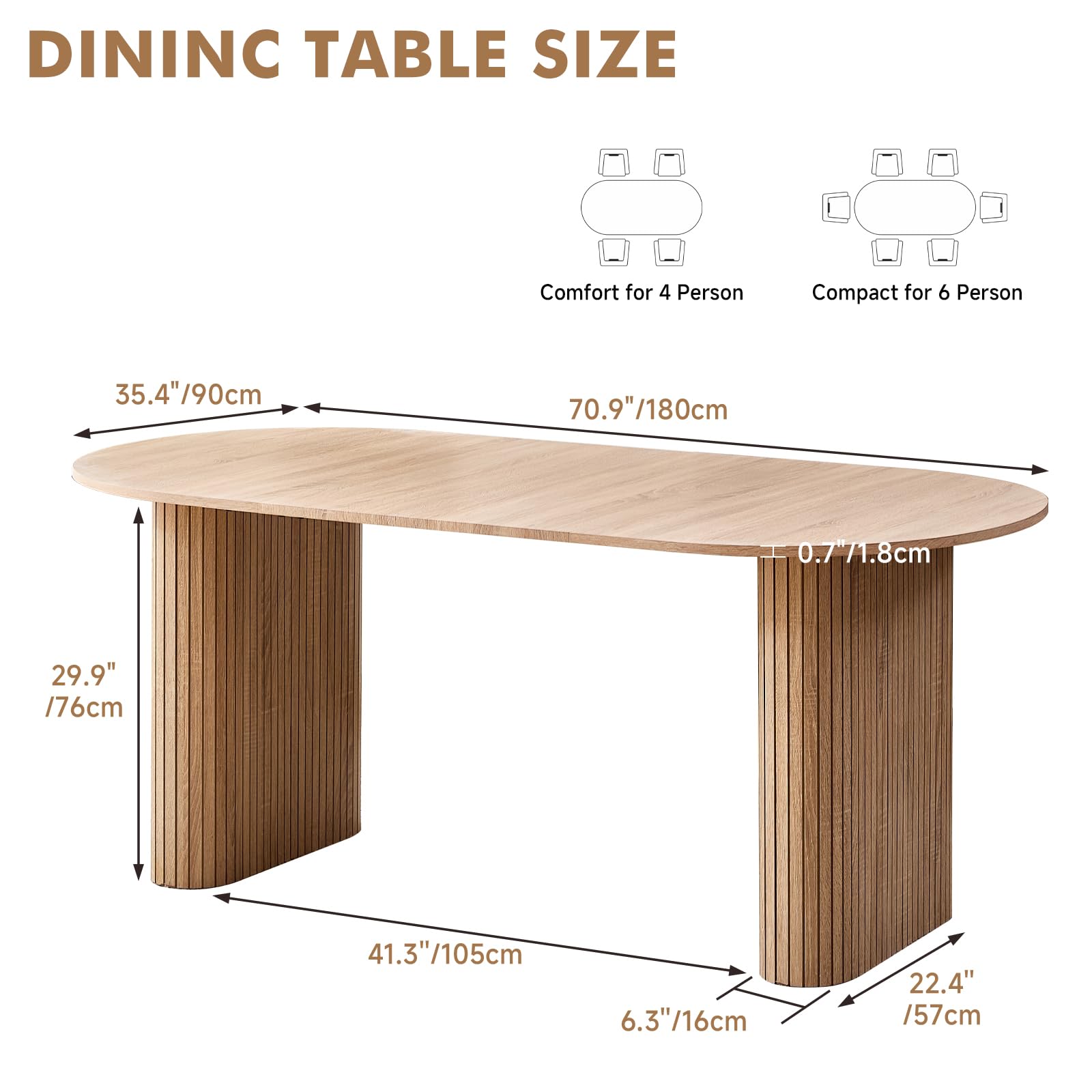 70.8" Oval Table for 4 6 Person, Modern Farmhouse Kitchen Dinner Table for Living Receiption Room, Black
