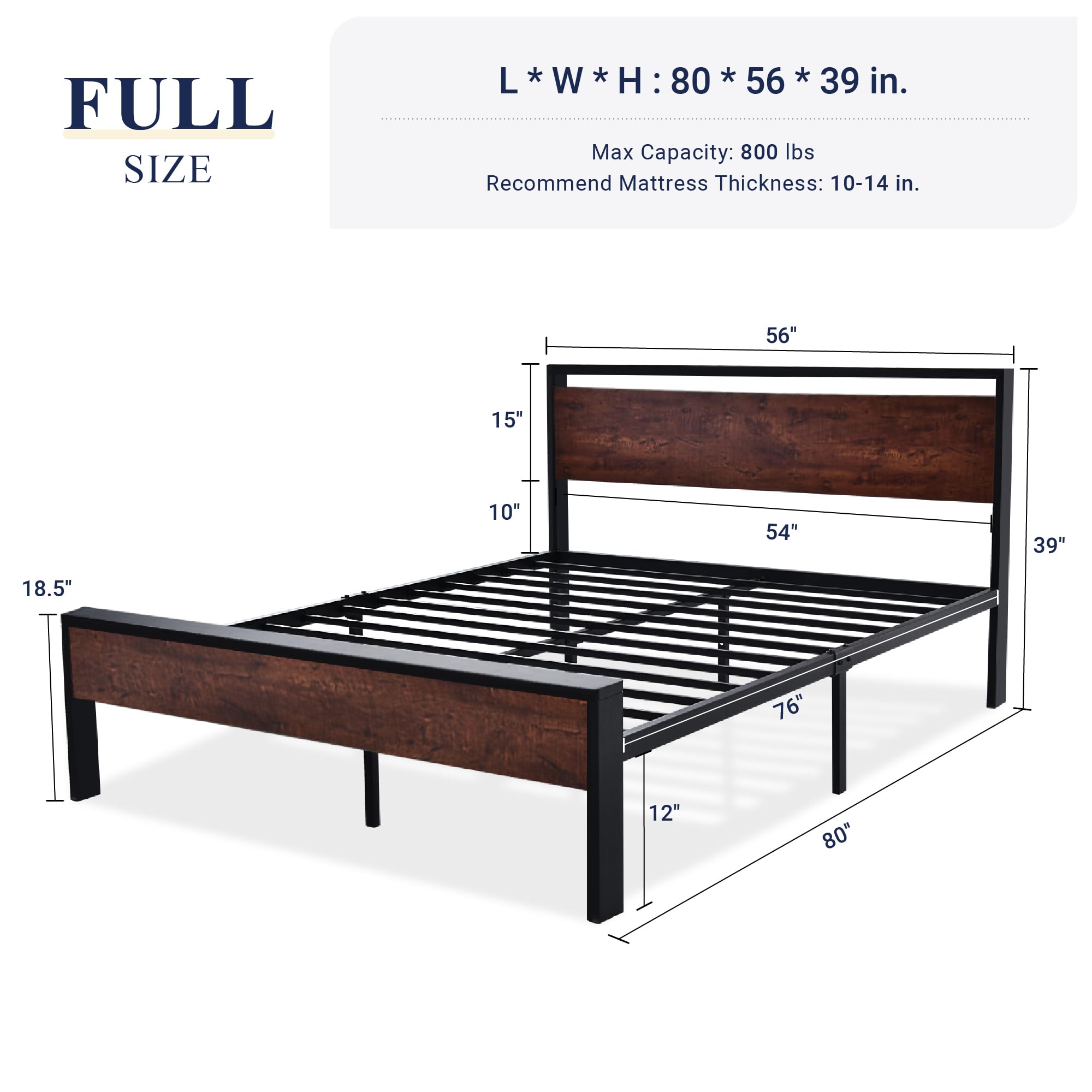 Allewie Twin Size Platform Bed Frame with Wooden Headboard and Footboard, Heavy Duty Metal Slats Support, No Box Spring Needed, Under-Bed Storage, Noise Free, Easy Assembly, Black Oak