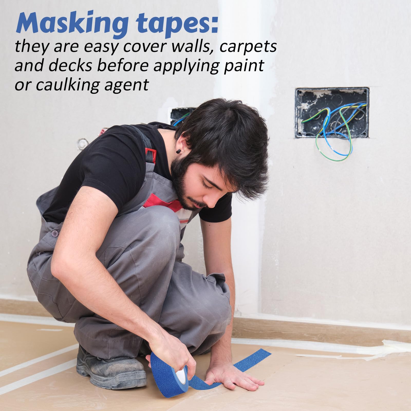 Fainne 12 Rolls Blue Painters Tape Bulk Multi Pack Safe Paint Paper Masking Tape for Wall Painting Decoration Supplies (Blue,1 Inch X 55 Yards)