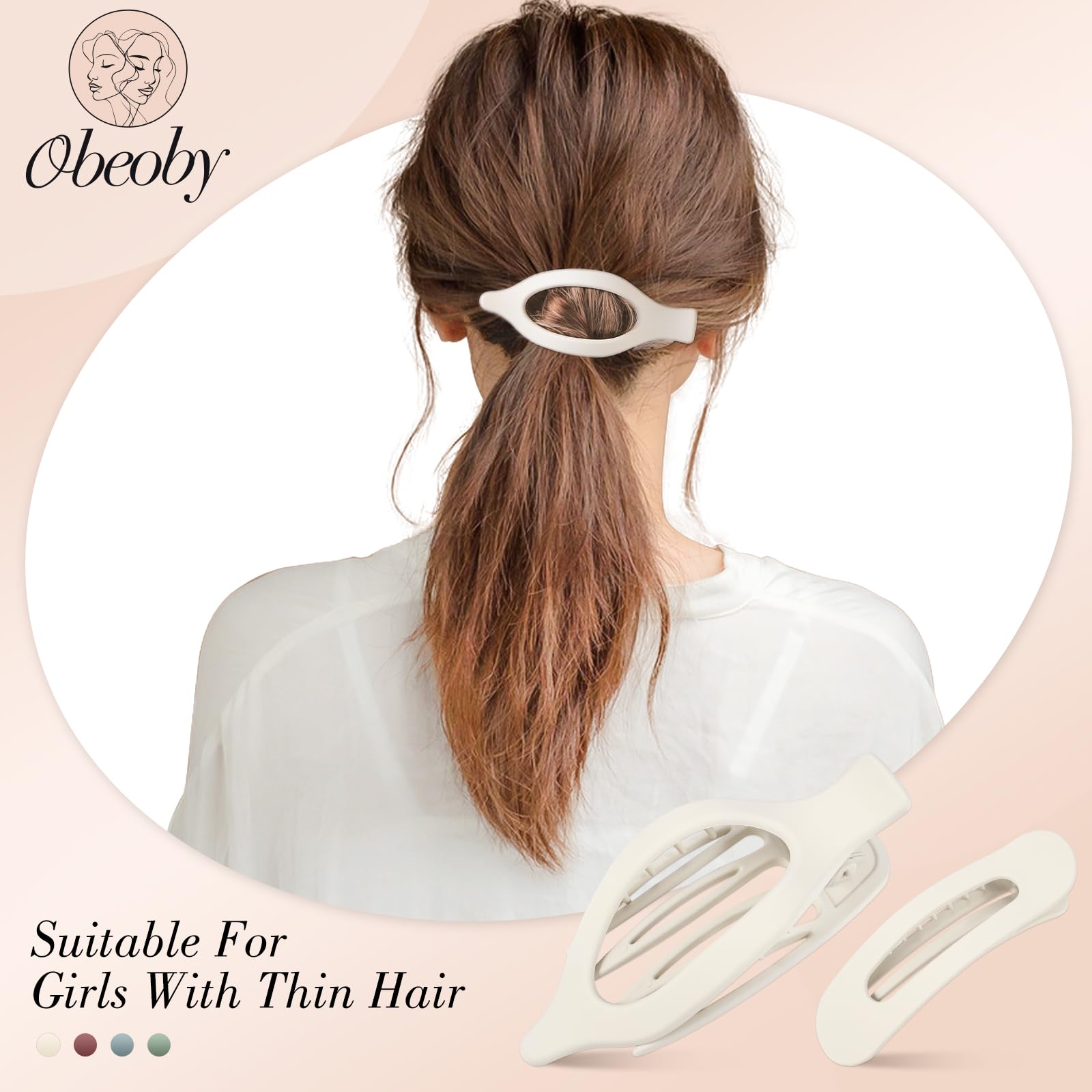 Obeoby 8 Pcs Flat Claw Clips for Women, Strong Hold French Flat Hair Clips for Thick Thin Hair Barrettes Accessories Round Large Medium (Tortoiseshell)