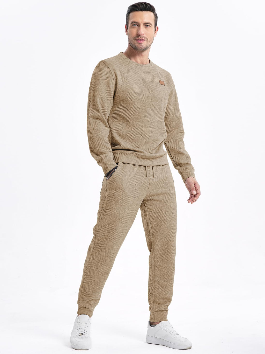 JMIERR Men's 2 Piece Outfits Knit Jacquard Pullover Sweatshirt Tracksuit & Joggers Sweatpants Sweatsuit Sets with Pockets