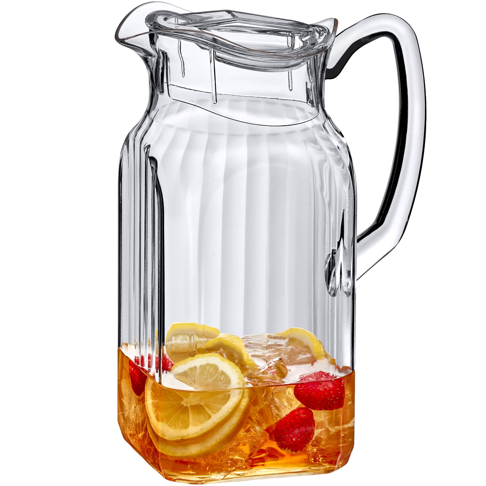 Amazing Abby - Bubbly Whirly - Plastic Pitcher (64 oz, 2 Quart), Clear Water Pitcher with Lid, Fridge Jug, BPA-Free, Shatter-Proof, Great for Iced Tea, Sangria, Lemonade, Juice, Milk, and More