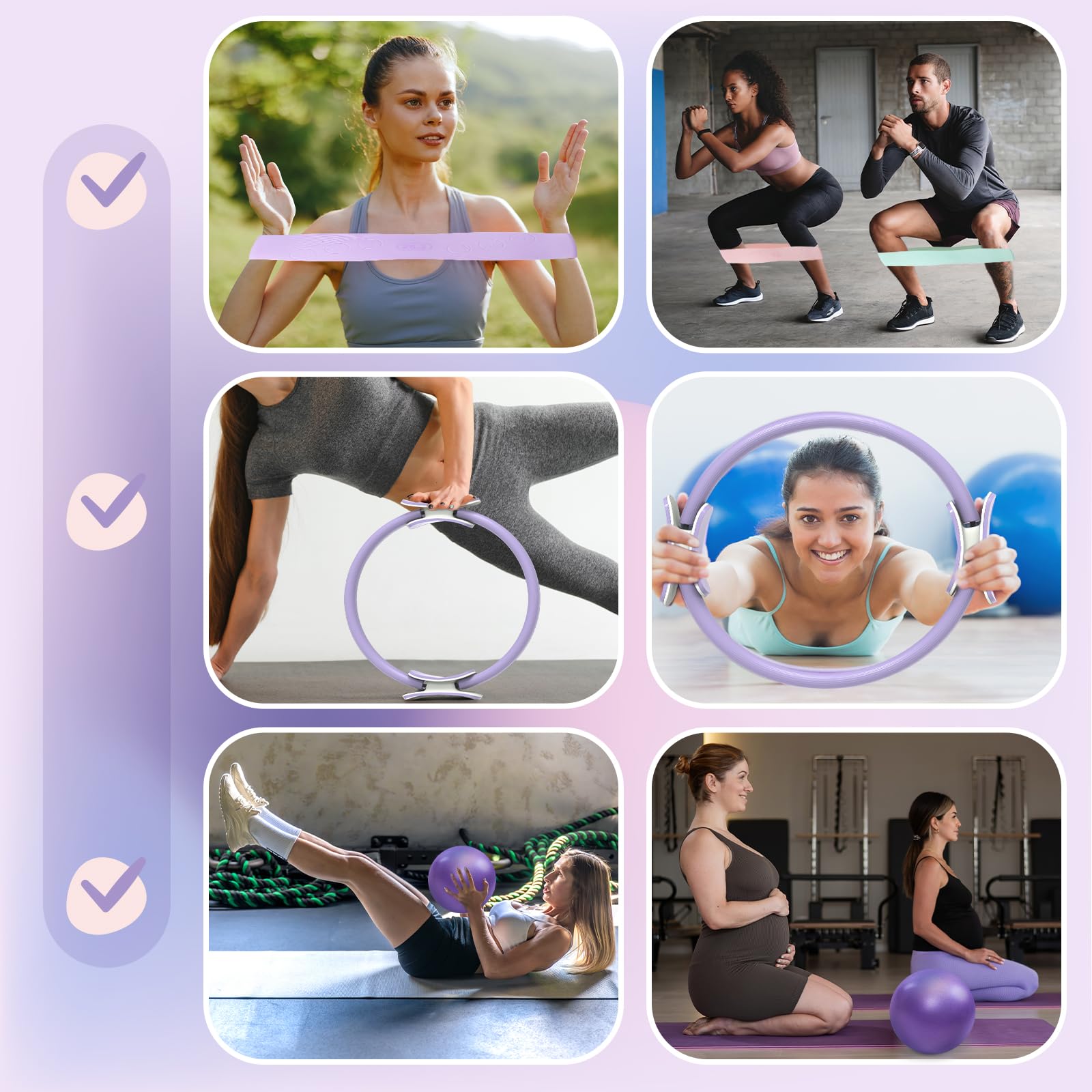 Pilates Ring Set: 14-Inch Magic Circle with Dual Padded Handles, Pilates Mini Ball, and Resistance Bands (15, 25, 35 lbs) for Strength, Flexibility, Stability, and Body Toning