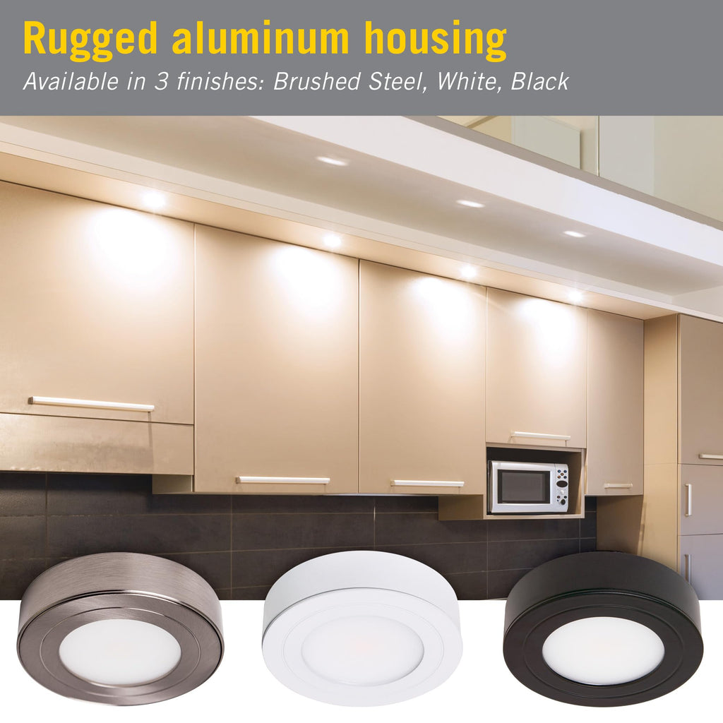 Armacost Lighting PureVue Dimmable Under Cabinet LED Puck Light, 4000K (Bright-White Light), 2.75 Inch, White Finish - 223412