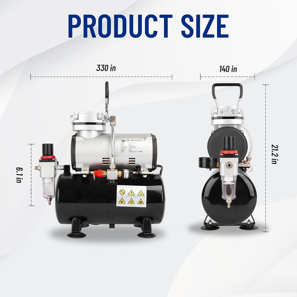 Timbertech Airbrush Compressor, High-performance Single-Piston Oil-free Mini Compressor AS186 with 3L Tank, Regulator, Moisture Trap for Hobby, Cake Decoration, Tattoo, Automotive Graphic, Make-up