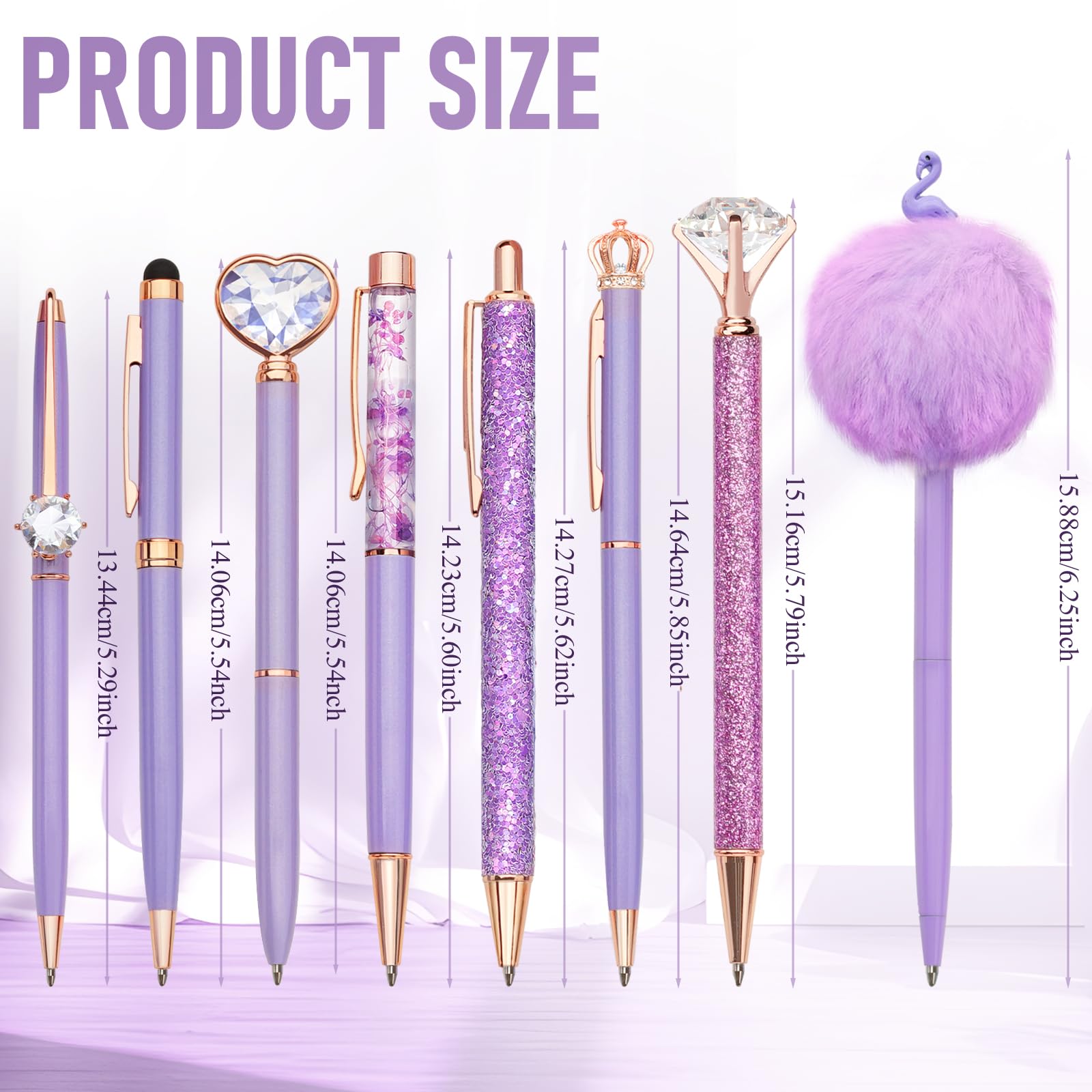 WEMATE 8Pcs Ballpoint Pens Set Metal Crystal Diamond Pen Glitter for Journaling Black Pen Bling in Black & Blue Ink Pretty Cute Pens Fancy Pens Gifts for Women Wedding School Office Desk(Black)