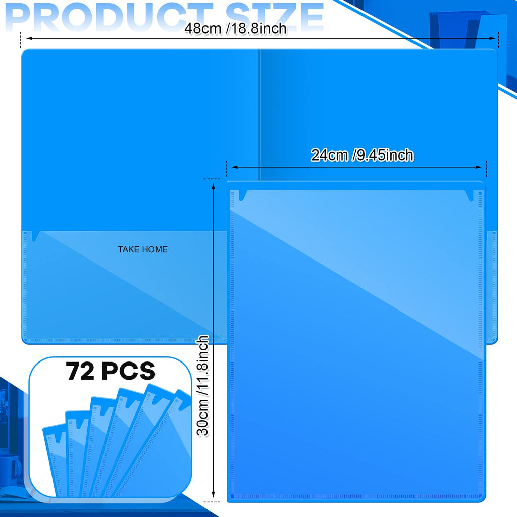 Henoyso 72 Pcs Plastic Take Home Folders with 2 Pockets Parent Teacher Classroom Communication Homework Folder for Students Parent Teacher Connect (Blue)