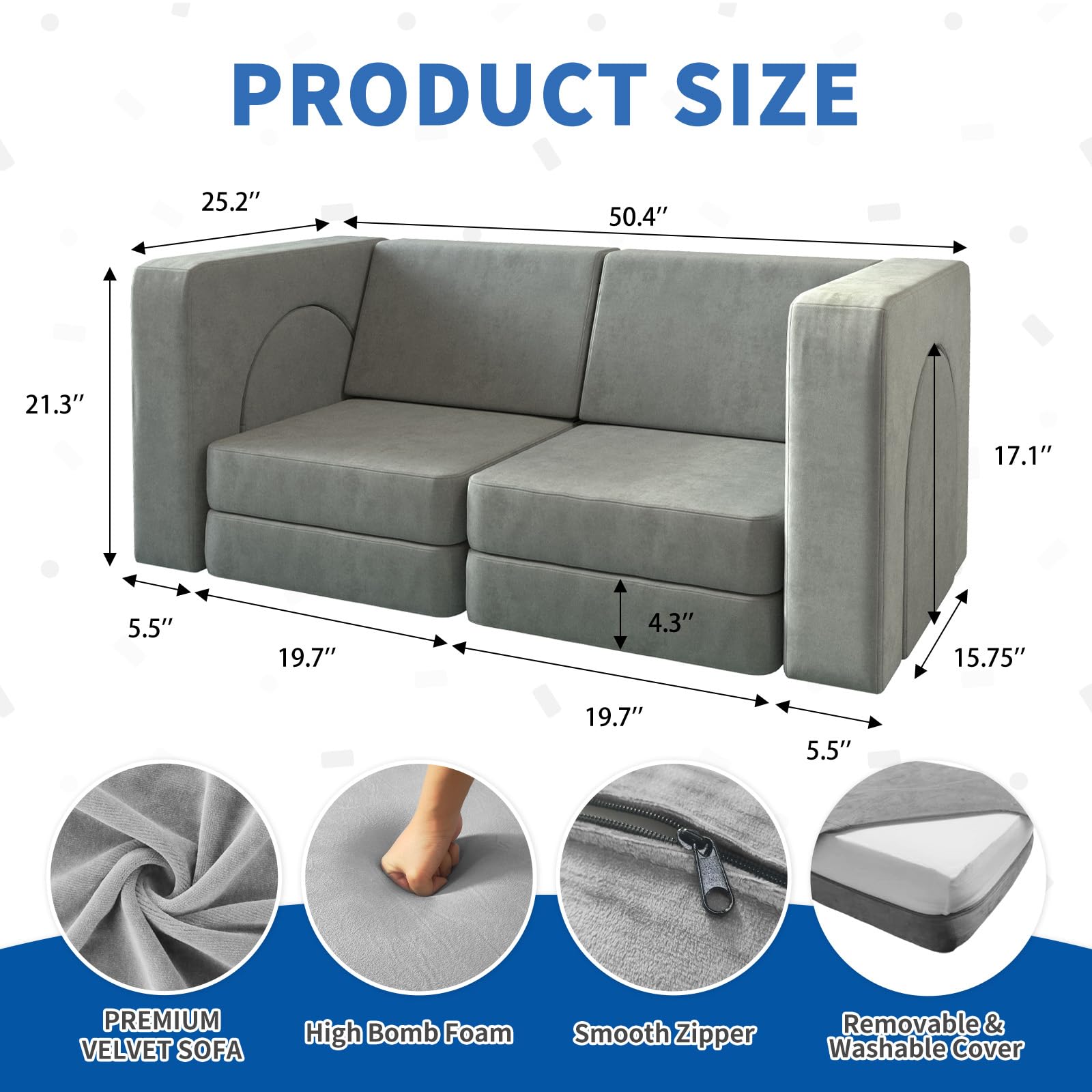 wanan Kids Couch 10PCS, Modular Kids Play Couch for Playroom Bedroom, 10 in 1 Multifunctional Kid Sofa for Playing, Creativing, Sleeping, Indoor Toddler Couches for Boys and Girls(Dark Grey)