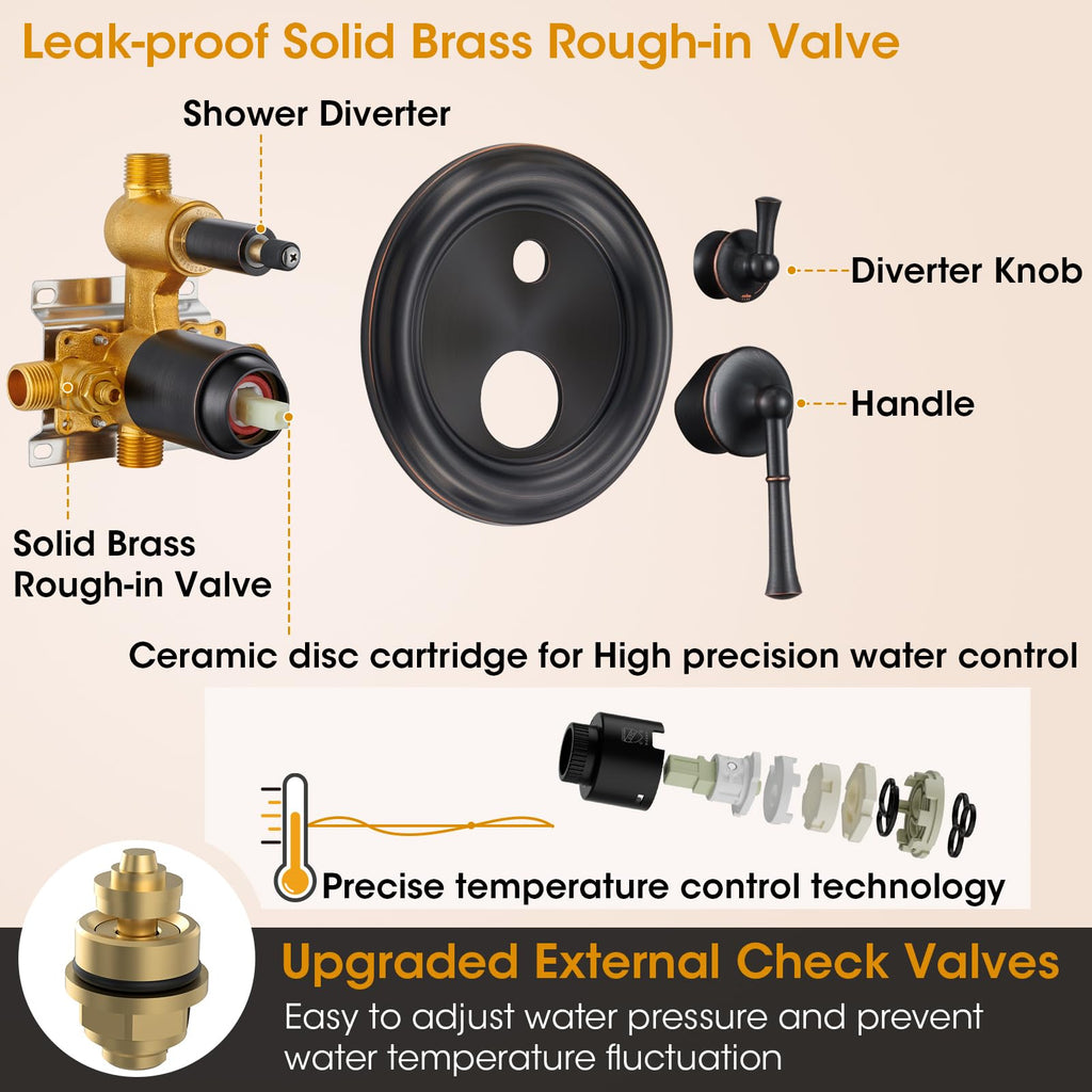 Rainfall Shower Head with Handheld Combo, Brushed Gold Shower System with Balance Pressure Valve, 9 inch Shower Head and Faucet Set, Rain Shower Head with Handheld Spray Wall Mount(B2312-BG)