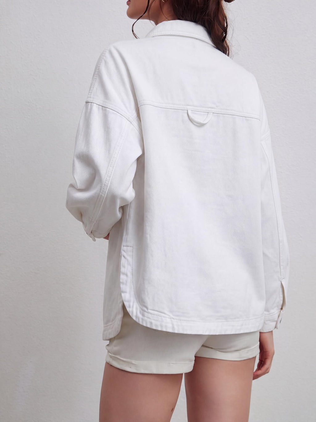 LifeShe Women Denim Shirt Jean Jacket Oversize Button Down Shirt Long Sleeve Jean Tops Trendy Shackets