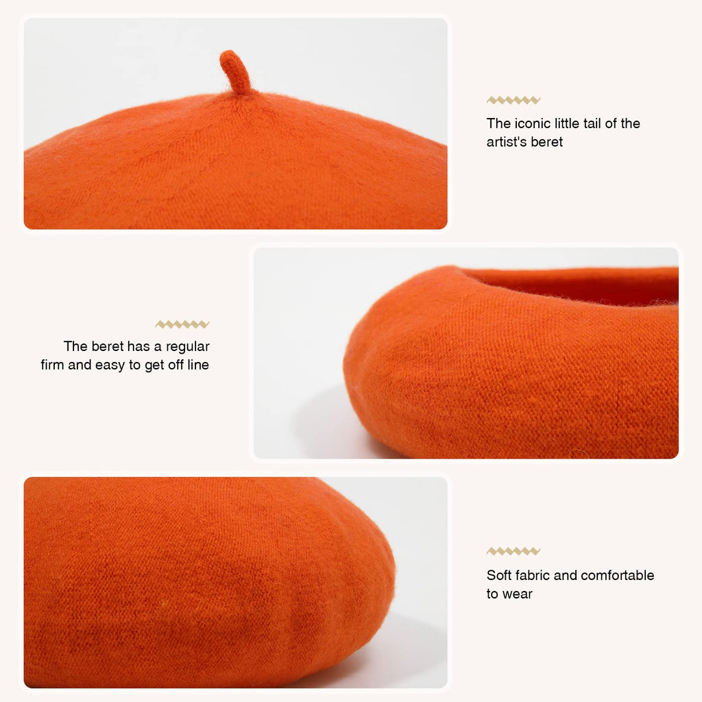 Women French Wool Beret Hats - Solid Color Classic Beanie Winter Cap