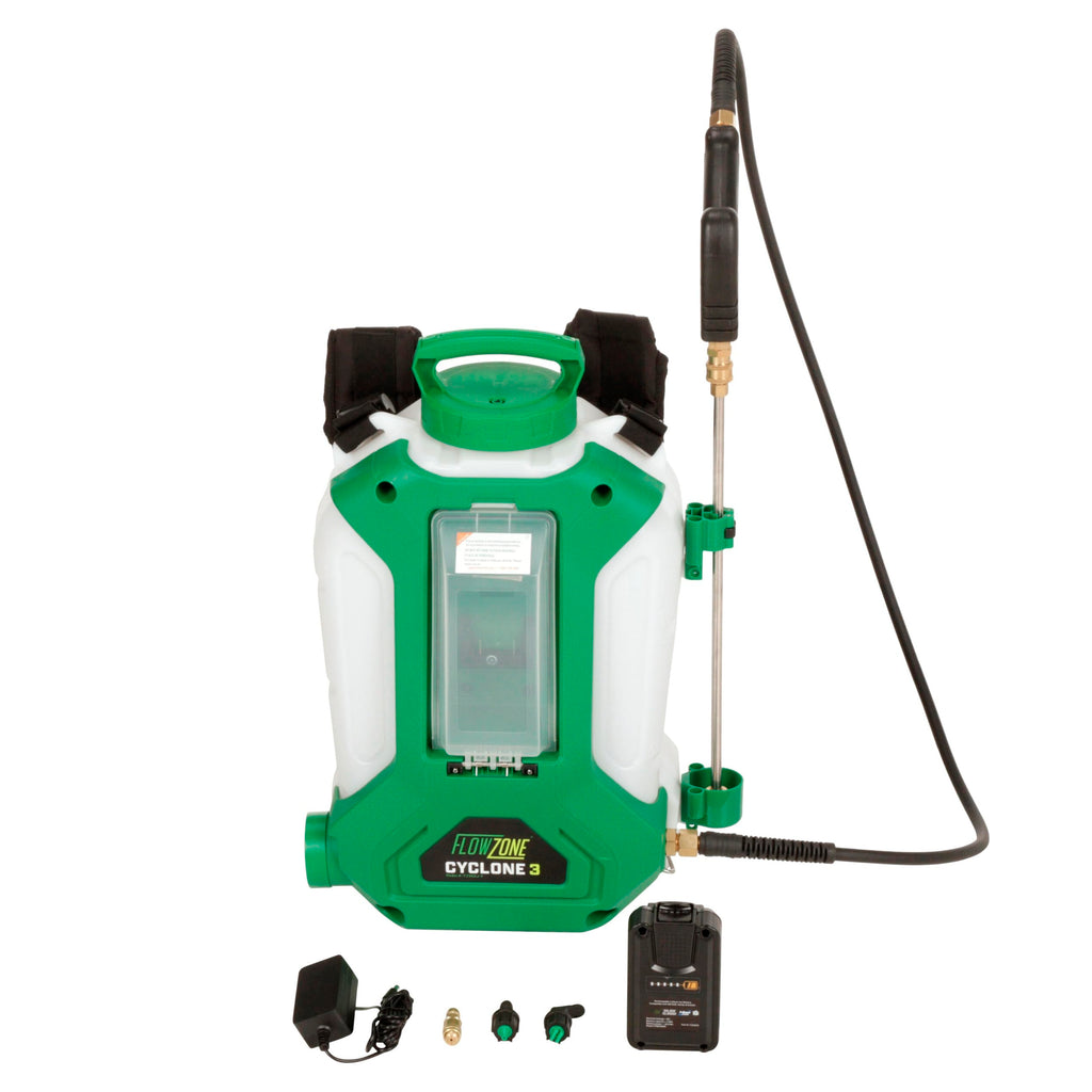 FlowZone Cyclone 3 Battery Powered Backpack Sprayer - Variable-Pressure 5-Position Electric Lawn & Garden Sprayer - 4 Gallon (Battery & Charger Included)