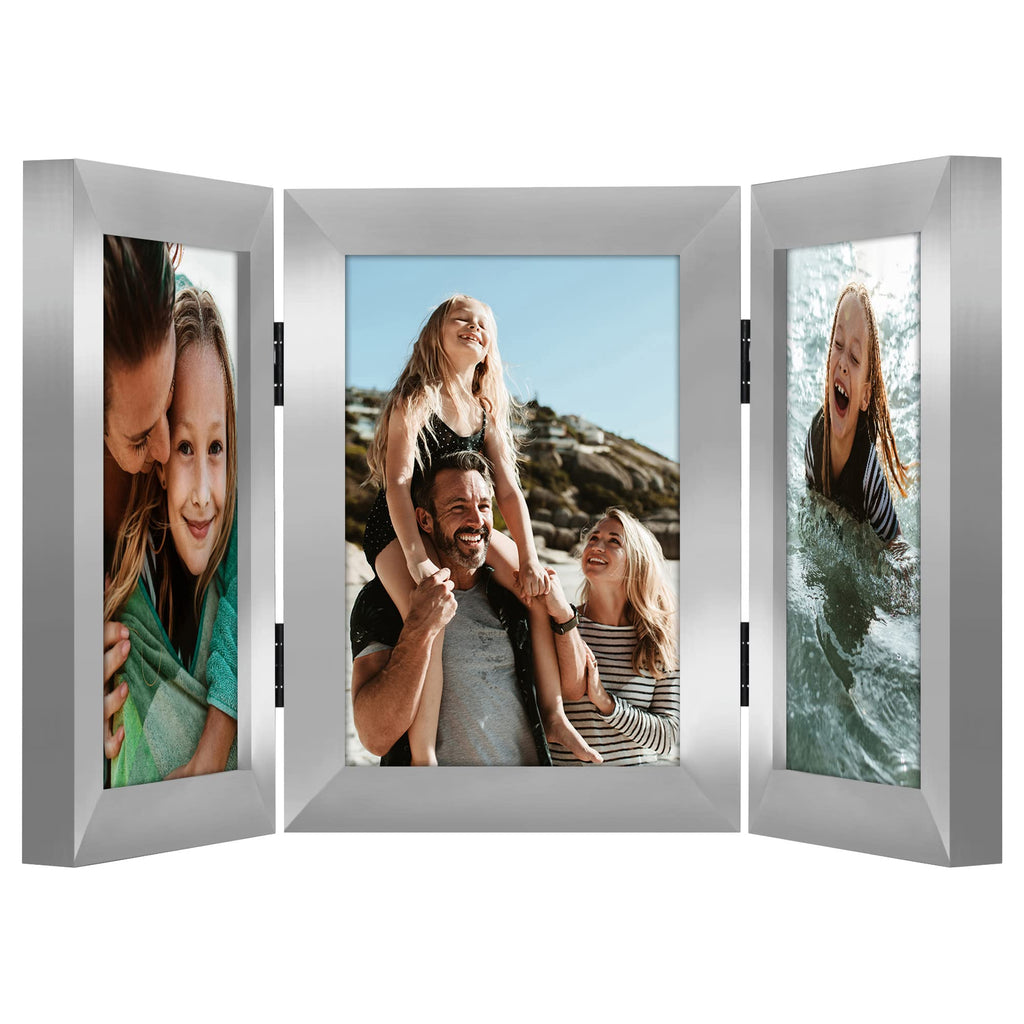 Americanflat Hinged 4x6 Picture Frame with Shatter-Resistant Glass - Double Picture Frames with Engineered Wood - Signature Collection - Photo Frame for Tabletop Display - Black