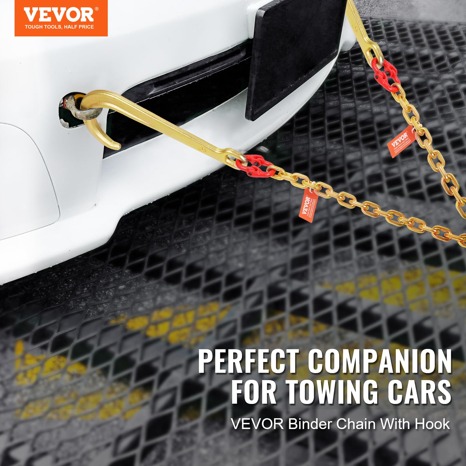 VEVOR G80 V Bridle Chain, 3/8" x 2' Towing Chain Bridle with 15" J Hooks, T Hooks & Grab Hooks, Heavy Duty Transport Tow Chain Bridle with 7800 lbs Safe Working Load for Flatbed Truck Wrecker Recovery