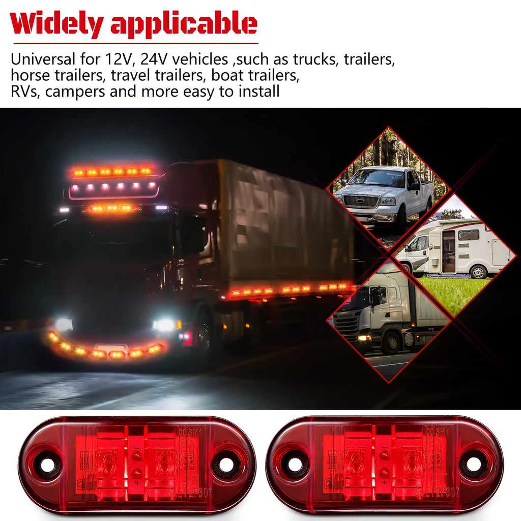 Tallew 10 Pcs 2.5 Inch LED Trailer Lights 2 Diode Waterproof LED Trailer Side Marker Oval Signal Running Lights for Truck Boat Rv(Amber)