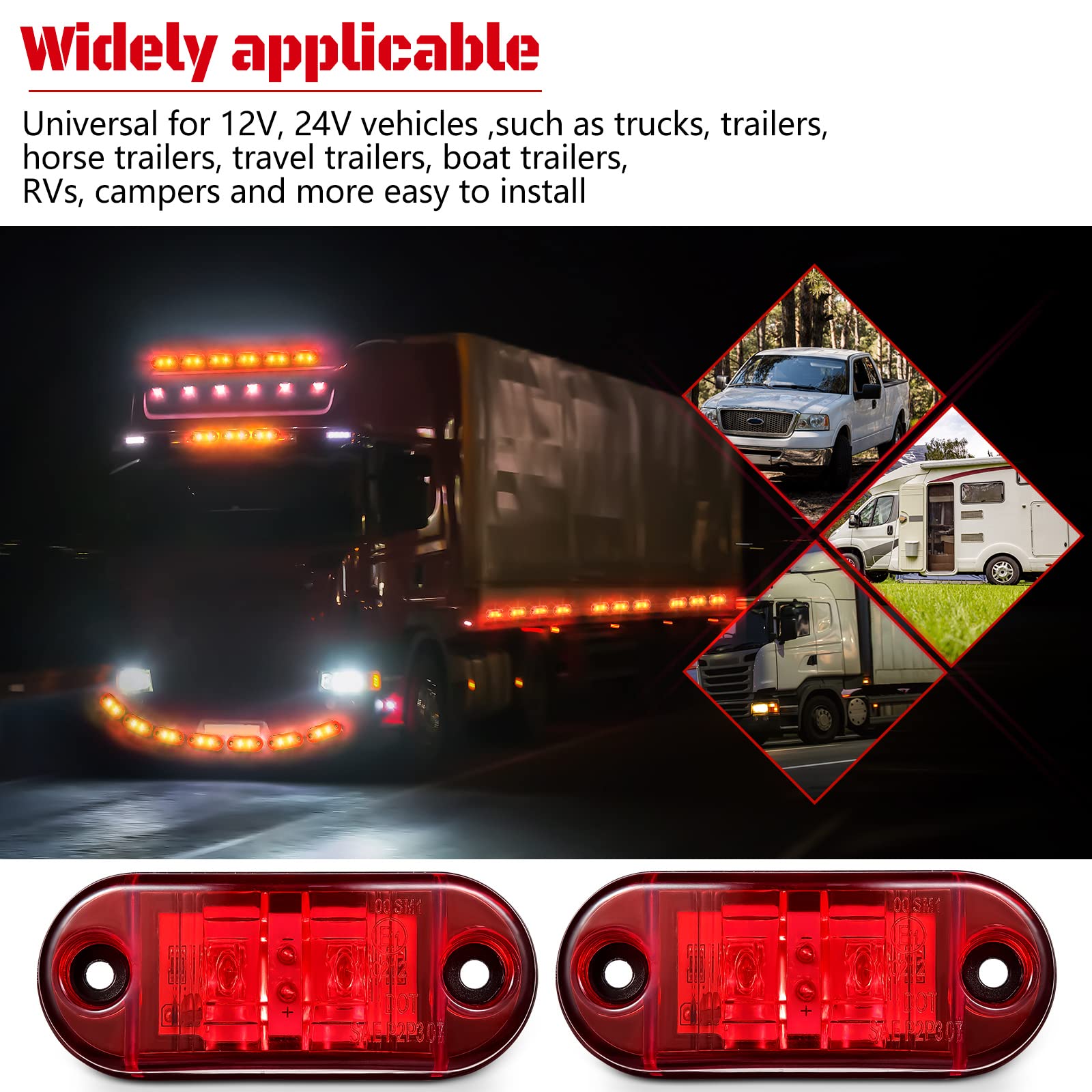 Tallew 10 Pcs 2.5 Inch LED Trailer Lights 2 Diode Waterproof LED Trailer Side Marker Oval Signal Running Lights for Truck Boat Rv(Amber)