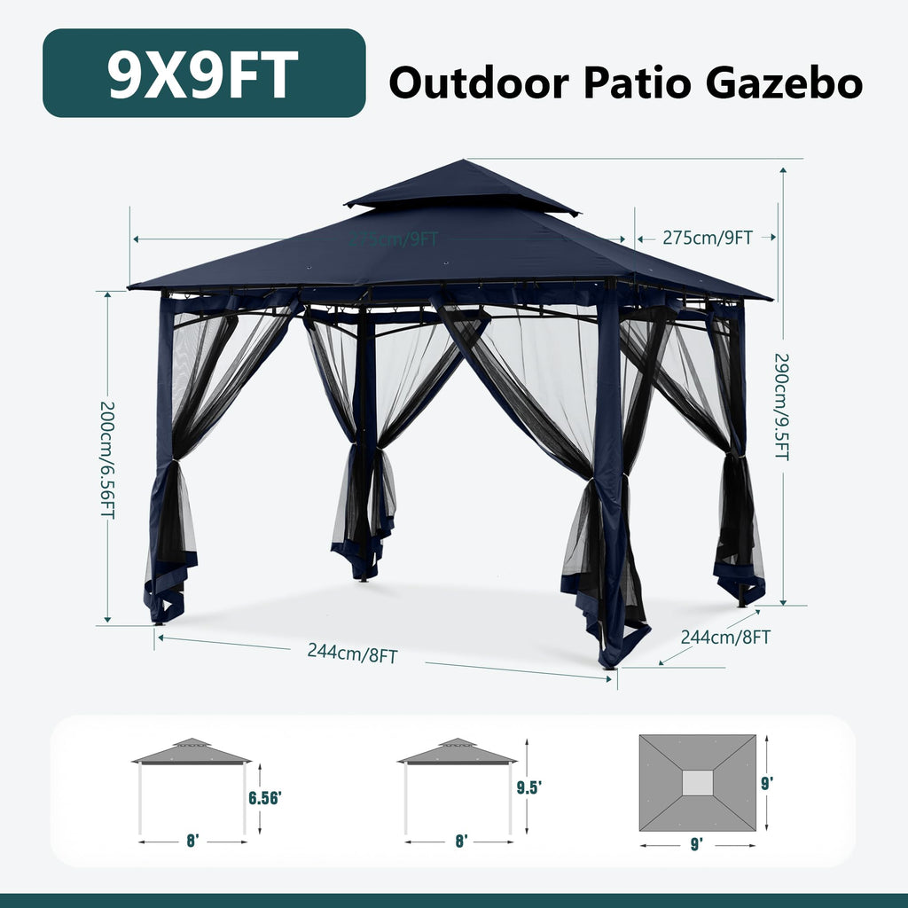 MASTERCANOPY Outdoor Garden Gazebo for Patios with Stable Steel Frame and Netting Walls (9x9,Beige)