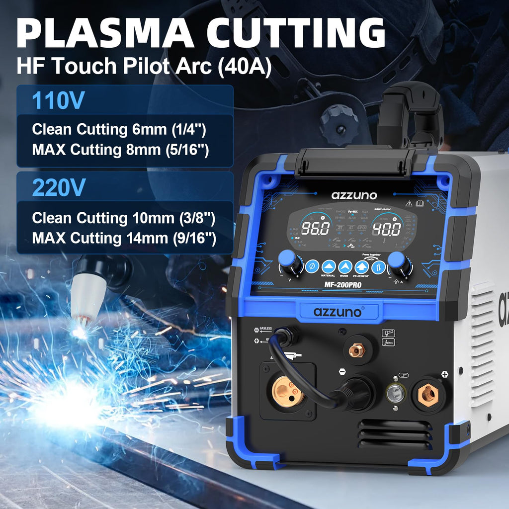 AZZUNO MIG Welder Machine 110V/220V, 155Amp 5-in-1 Gas MIG/Aluminum MIG/Gasless Flux MIG/Lift TIG/Stick Welding Machine, Wire Feed Welder