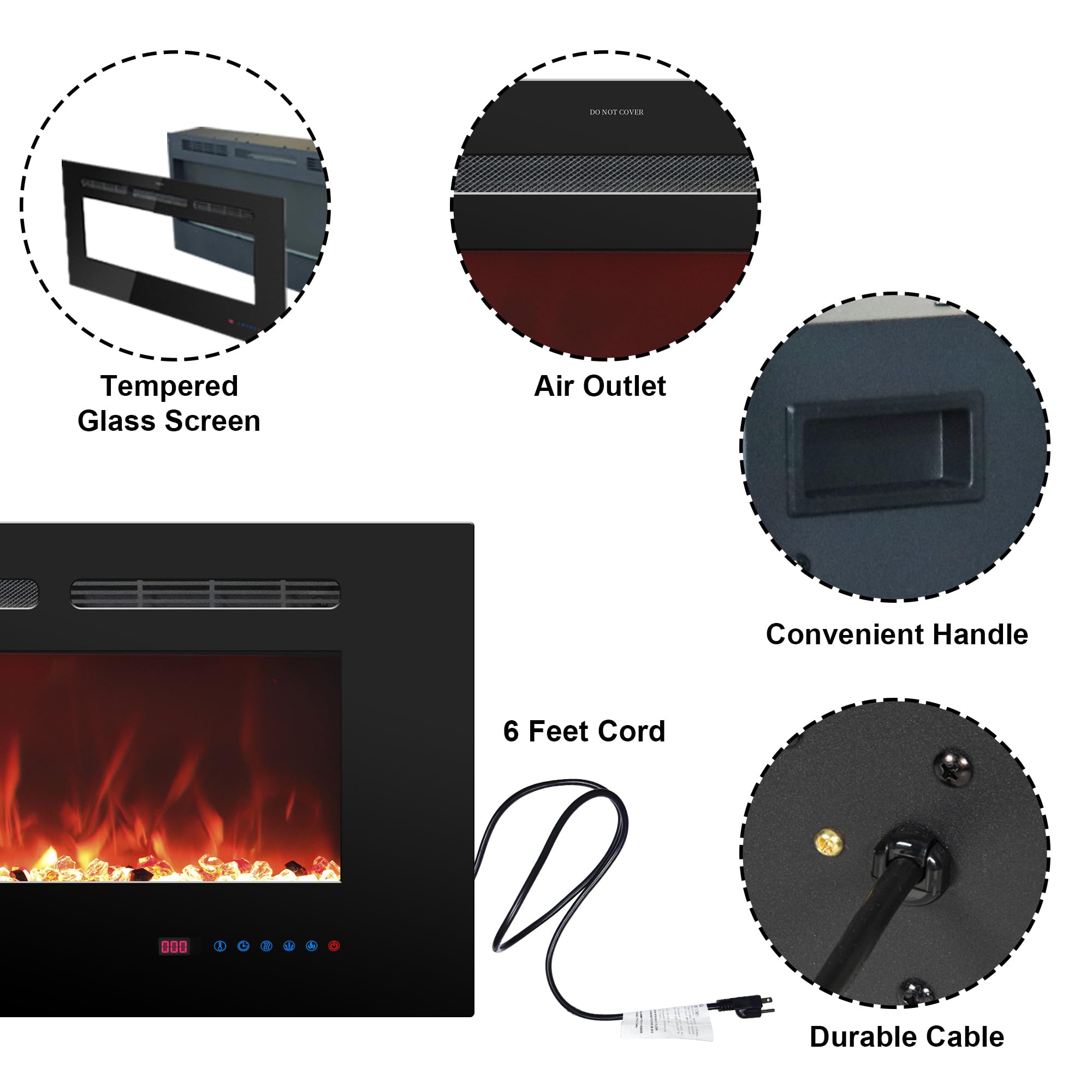 30 Inches Electric Fireplace Inserts, Recessed and Wall Mounted Fireplace Heater for Indoor Use with Remote Control, 13 Color Flames with Log &Crystal, 9H Timer, 750/1500W