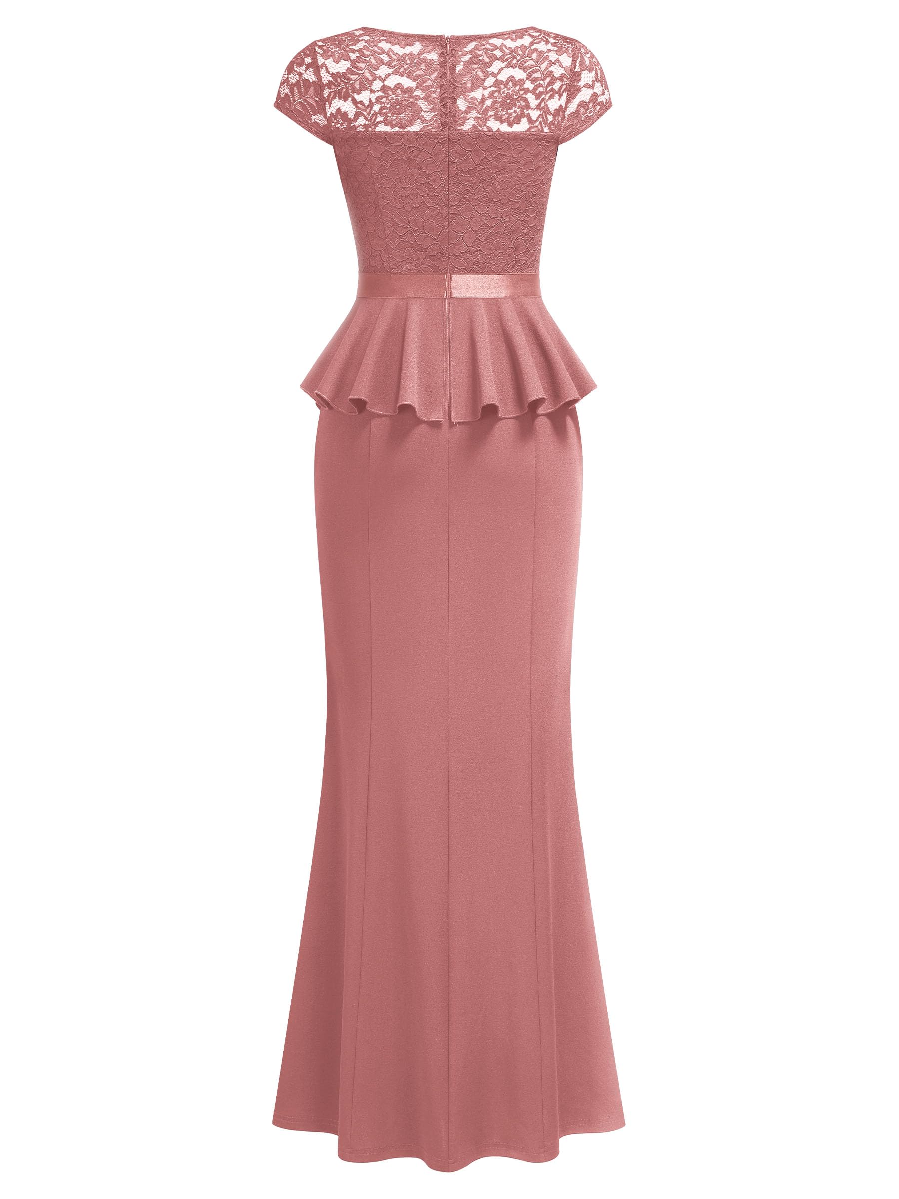 MISSMAY Women's Elegant Floral Lace Ruffle Split Cocktail Party Long Dress