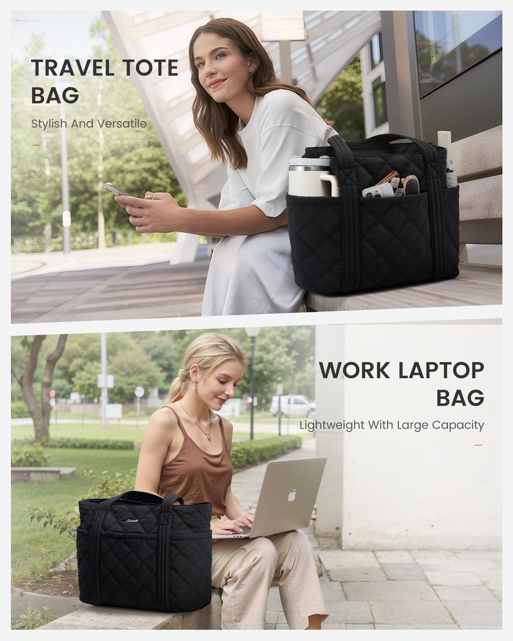 LOVEVOOK Puffer Tote Bag for Women, Puffy Work Handbag with Cup Holder, Travel Carry On Bag with Zipper for Teacher Nurse Gym