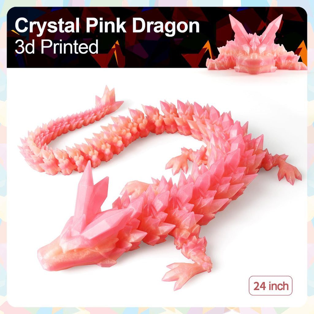 24" Large 3D Printed Dragon - Huge Articulated Crystal Dragon Fidget Toy, Giant Flexible 3D Dragon Figure, Birthday Gift for Boys Girls Kids & Collectors, Home Office Executive Desk Decor