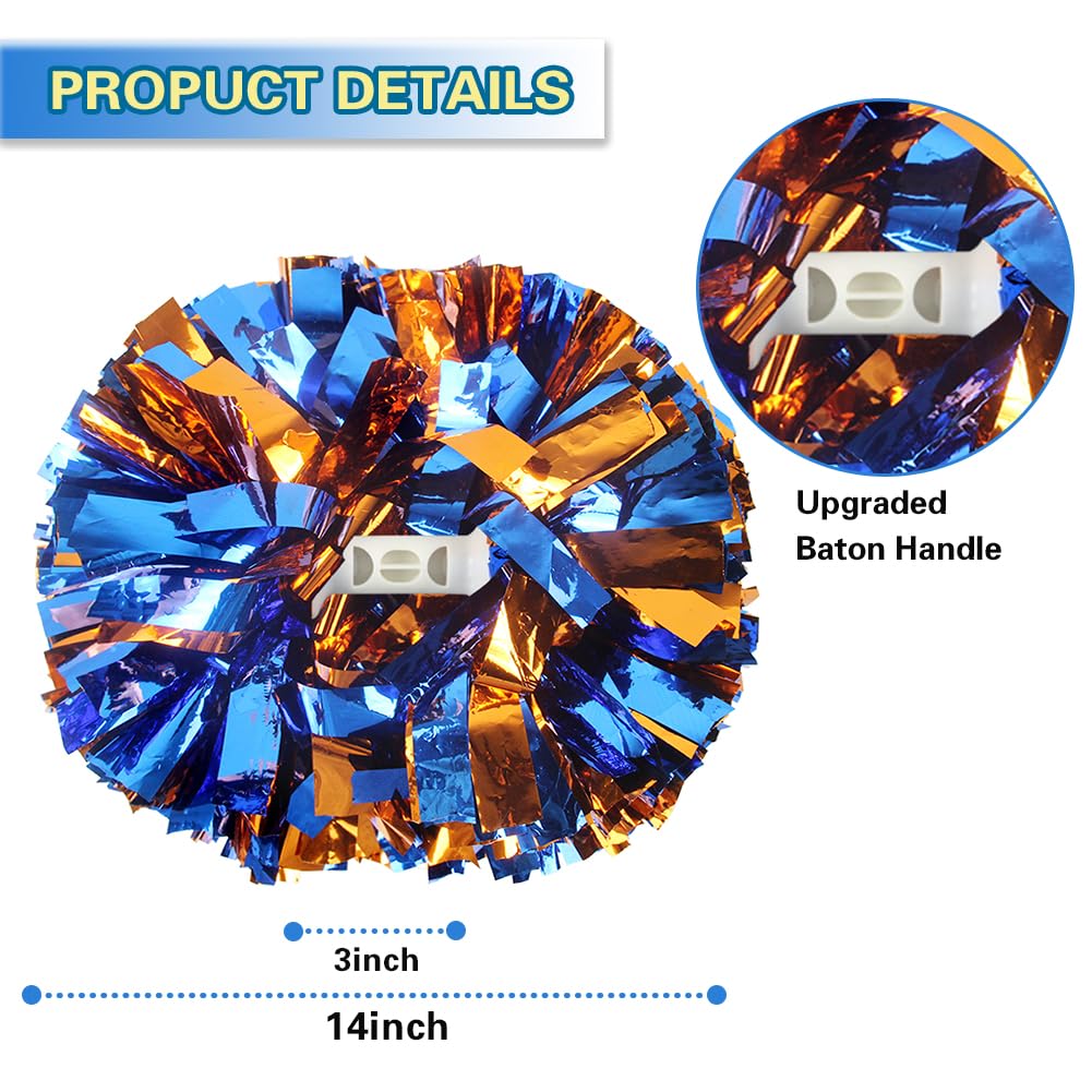 Lovecheer 2PCS/6PCS Metallic Pom Poms Cheerleading with Baton Handle Cheer Pompoms for Kids Adults Team Sports Spirit Party Cheering