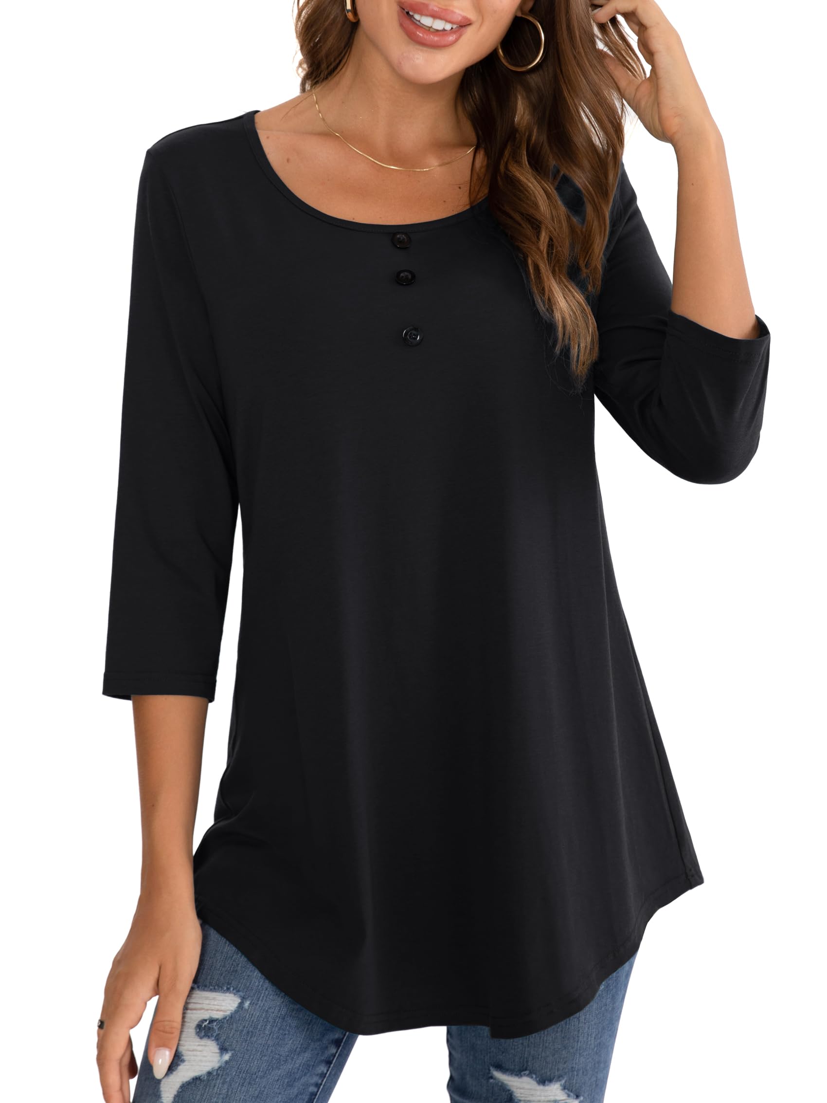 BAISHENGGT Womens Tops 3/4 Sleeve Round Neck Casual Tunic Tops Fall Fashion 2025 Dressy Casual Blouses