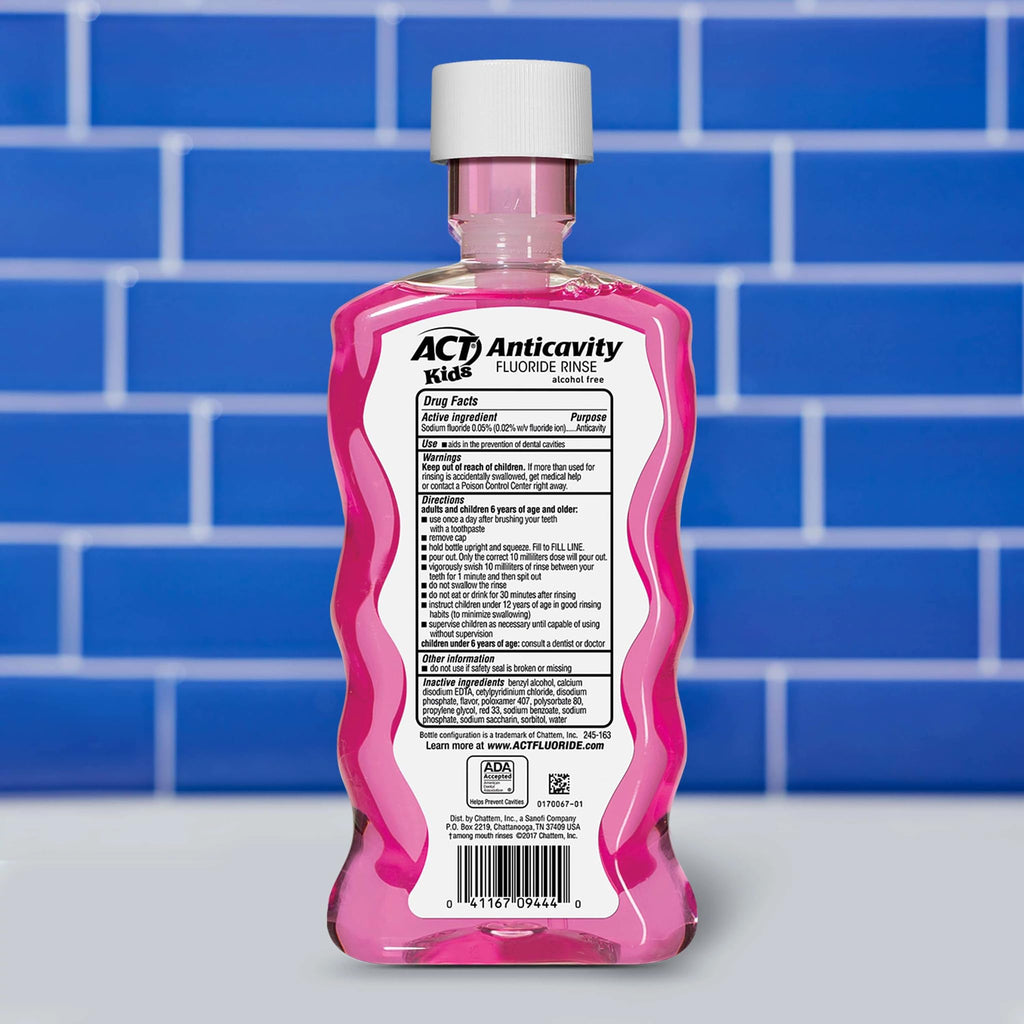 ACT Kids Anticavity Fluoride Mouthwash, Sugar & Alcohol Free Mouth Rinse Strengthens Teeth, Bubble Gum Blowout, 16.9 fl. oz.(Pack of 3)