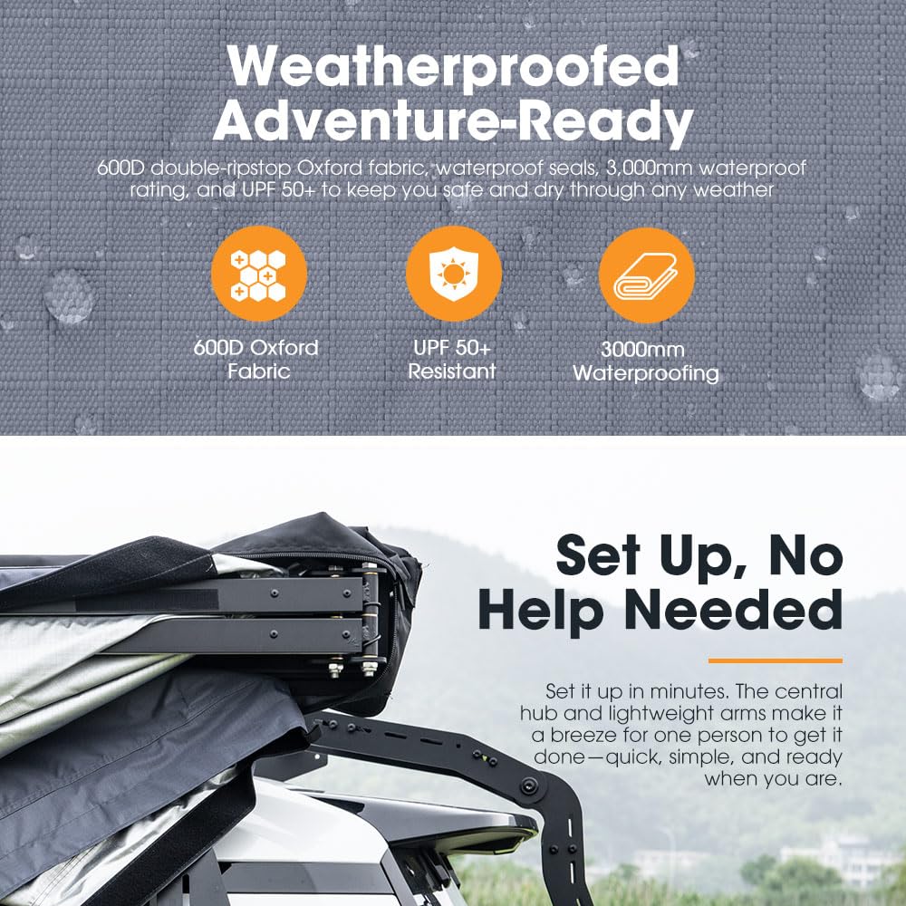 SanHima Vehicle Awning 4.6ft x 6.6ft - Roof Rack Pull Out Side Awning 30ft² Sun Shade UPF50+ Weatherproof for Camping Car SUV Truck Van