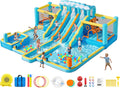 FBSPORT Inflatable Bounce House Water Slide, 3 Slides & 2 Bouncers 10-in-1 Water Slide Park Bounce House with 950W Blower, Bouncy Castle for Kids Backyard Party Outdoor, with Water Gun, Splash Pool