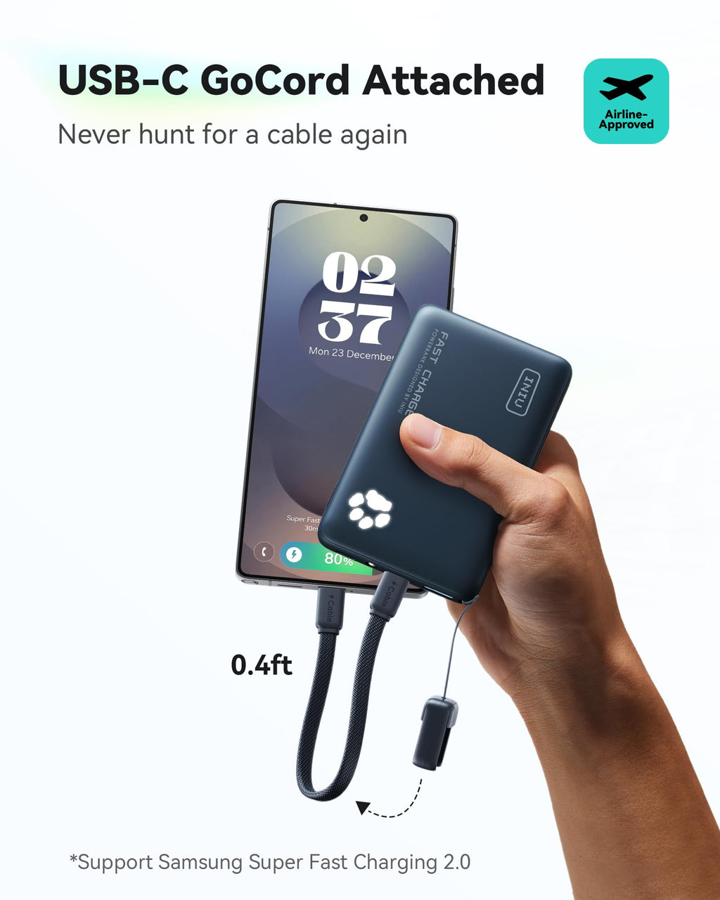 INIU 45W Fast Charging Portable Charger, 40% Smaller 10000mAh with Detachable Cable, Flight-Safe Travel Power Bank, USB C External Phone Battery Pack for iPhone 17 16 Pro iPad Samsung S26 Google etc