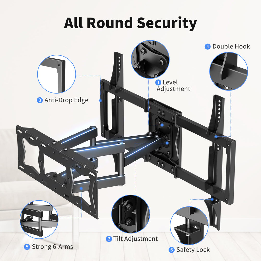 XINLEI Full Motion TV Wall Mount for Most 26"-70" Flat/Curved TV, Swivel Tilt Bracket with Articulating Dual Arms, Support 100lbs, Max VESA 400x400mm, Fits 12”/16" Wood Stud (MA570)