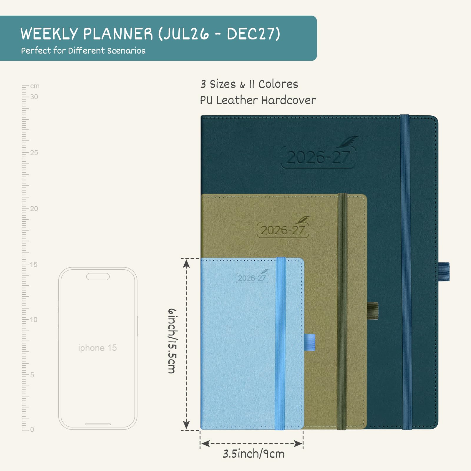 BEZEND Pocket Planner 2026-2027 Weekly and Monthly (3.5" x 6") 18 Months Small Academic Calendar (Jul 26-Dec 27) Ideal for Students, Work & Home, Storage Pocket, PU Leather Hardcover -Black