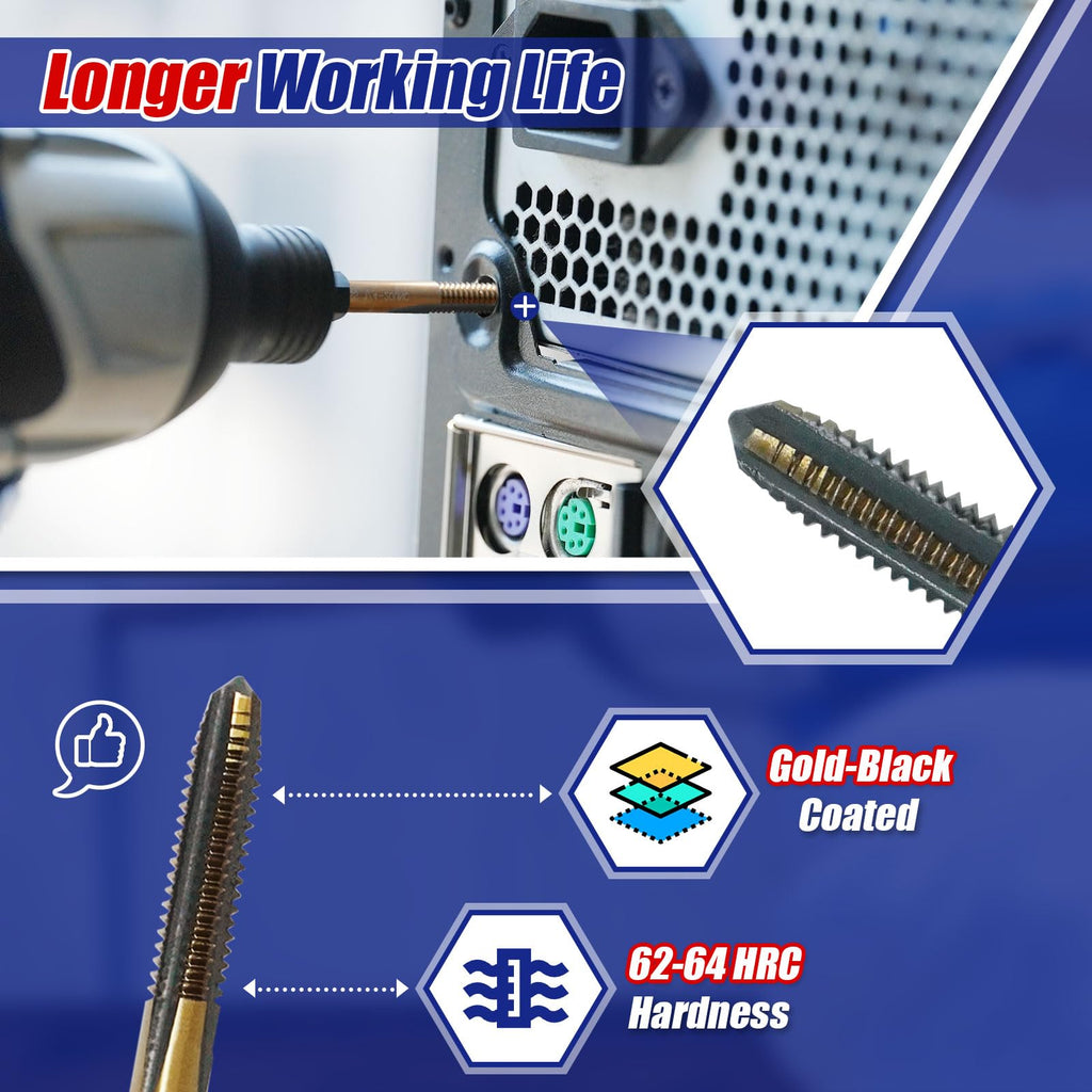 JEFE HEX 1/4-20 UNC Hex Shank Taps for Metal | MRO & Industrial Use | Quick-Change | Impact Driver (5pcs)