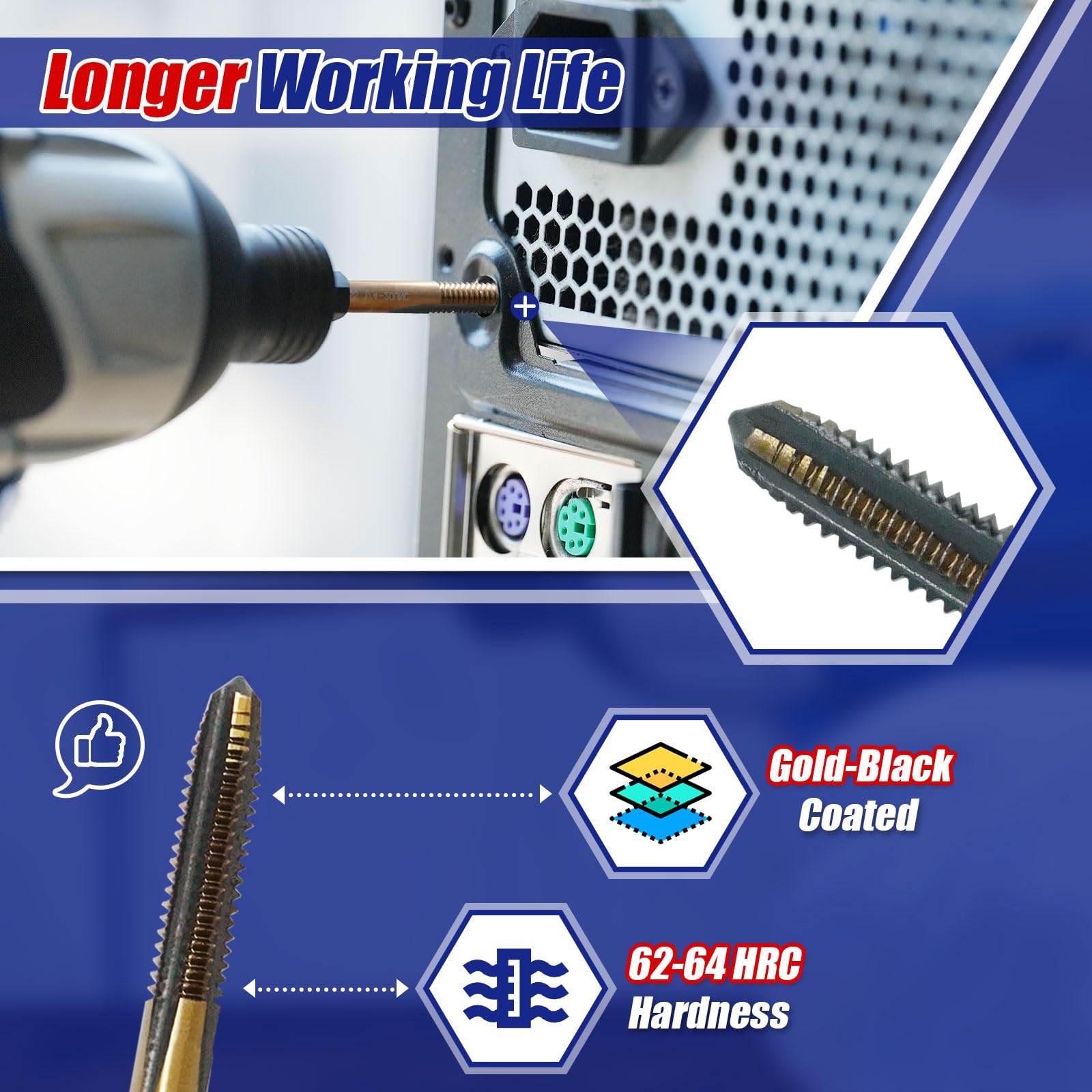 JEFE HEX 1/4-20 UNC Hex Shank Taps for Metal | MRO & Industrial Use | Quick-Change | Impact Driver (5pcs)